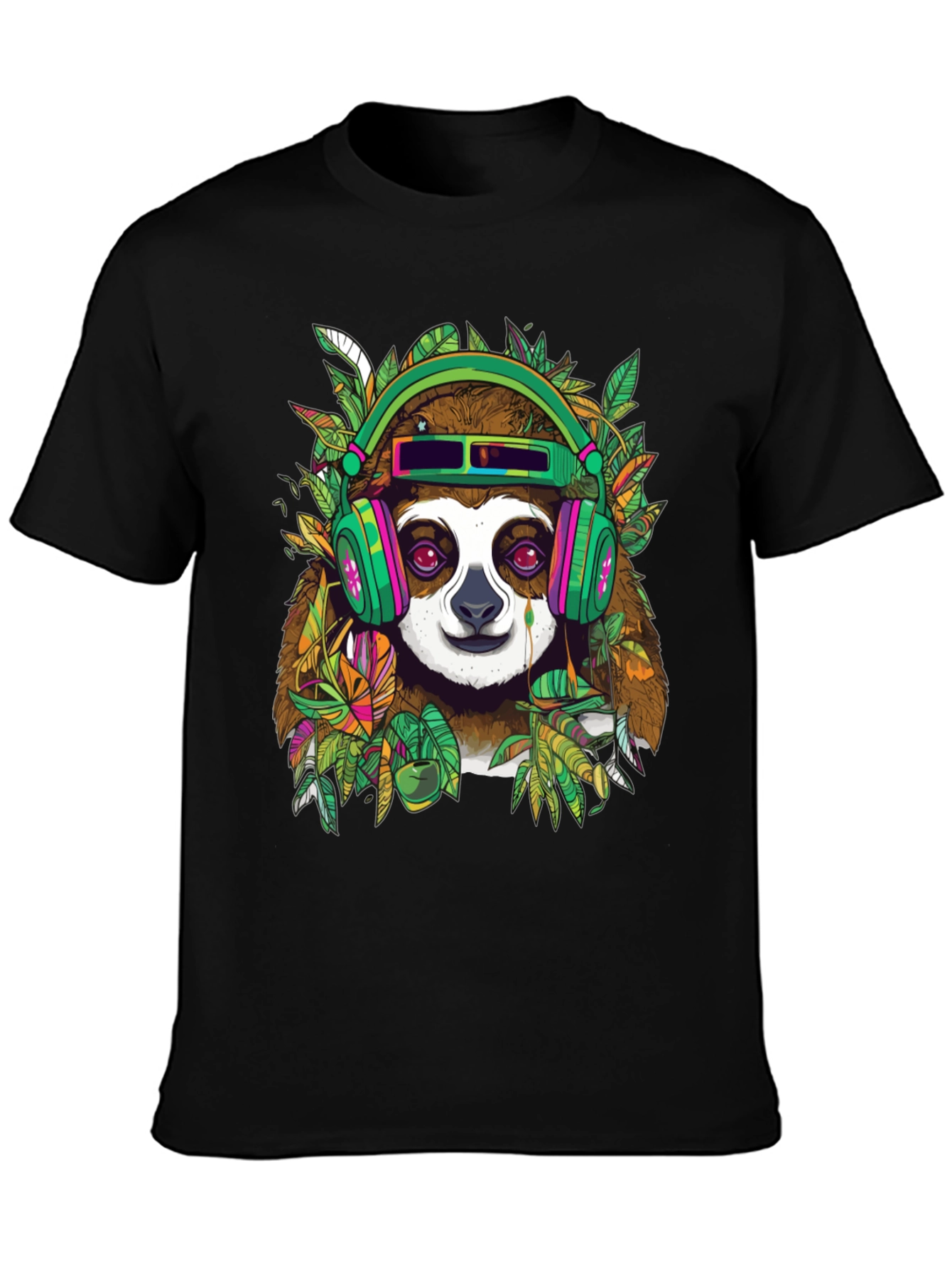 Black Sloth in Headphones Graphic Tee view 3