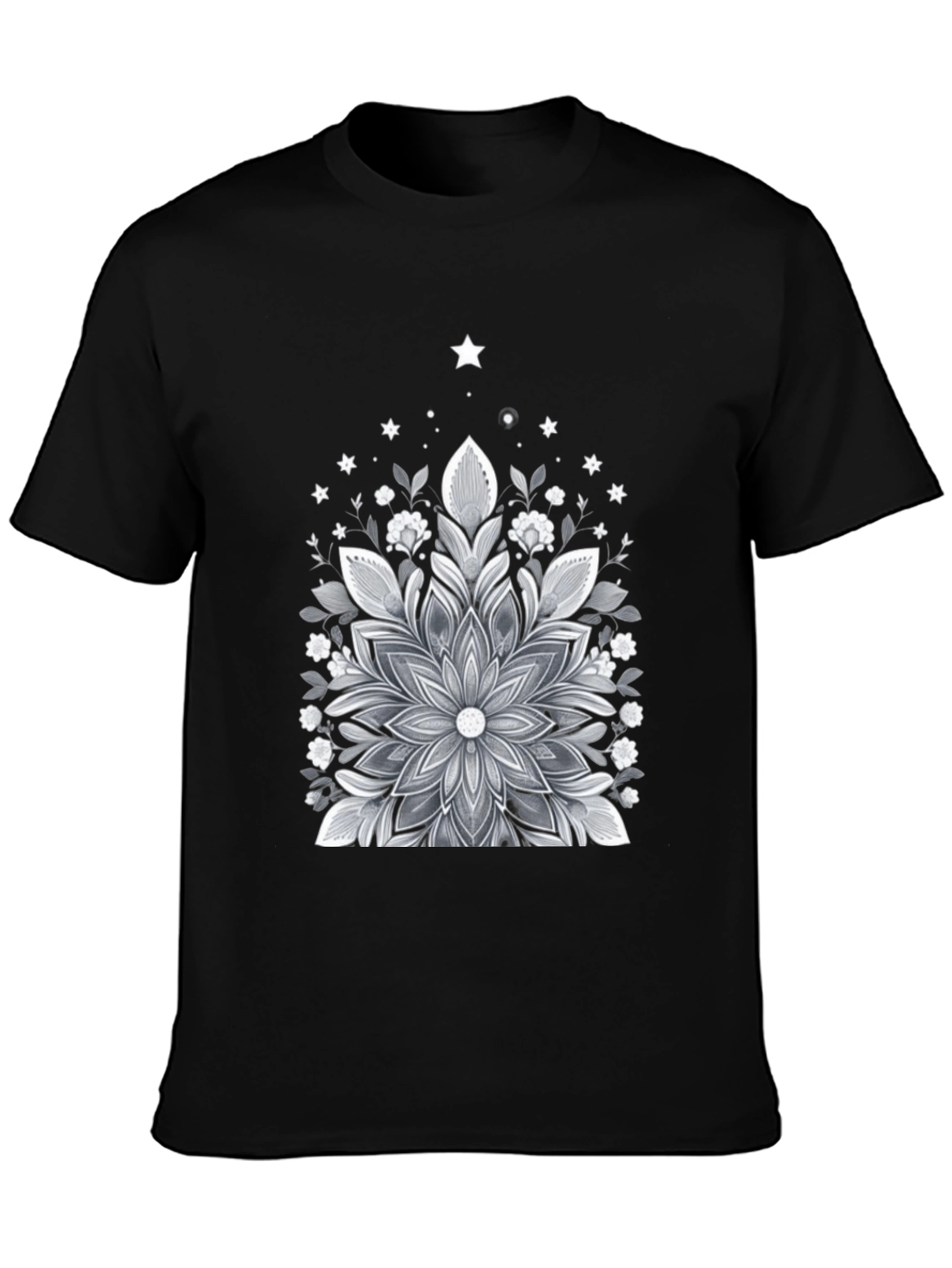 Black Floral Mandala Graphic Tee - Black Cotton Blend view 3
