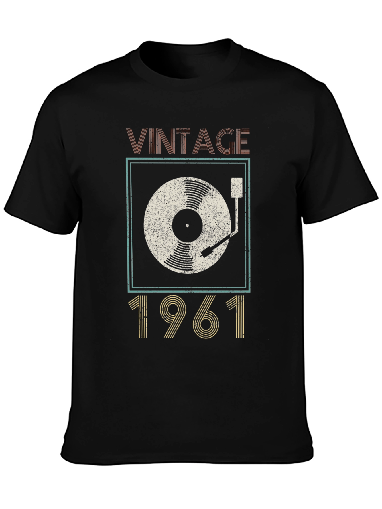 Black Vintage 1961 Record Player Graphic T-Shirt view 3