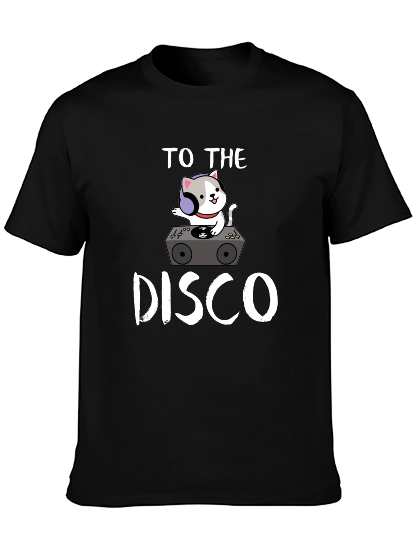 Black DJ Cat Graphic Tee - "To The Disco" Design view 3
