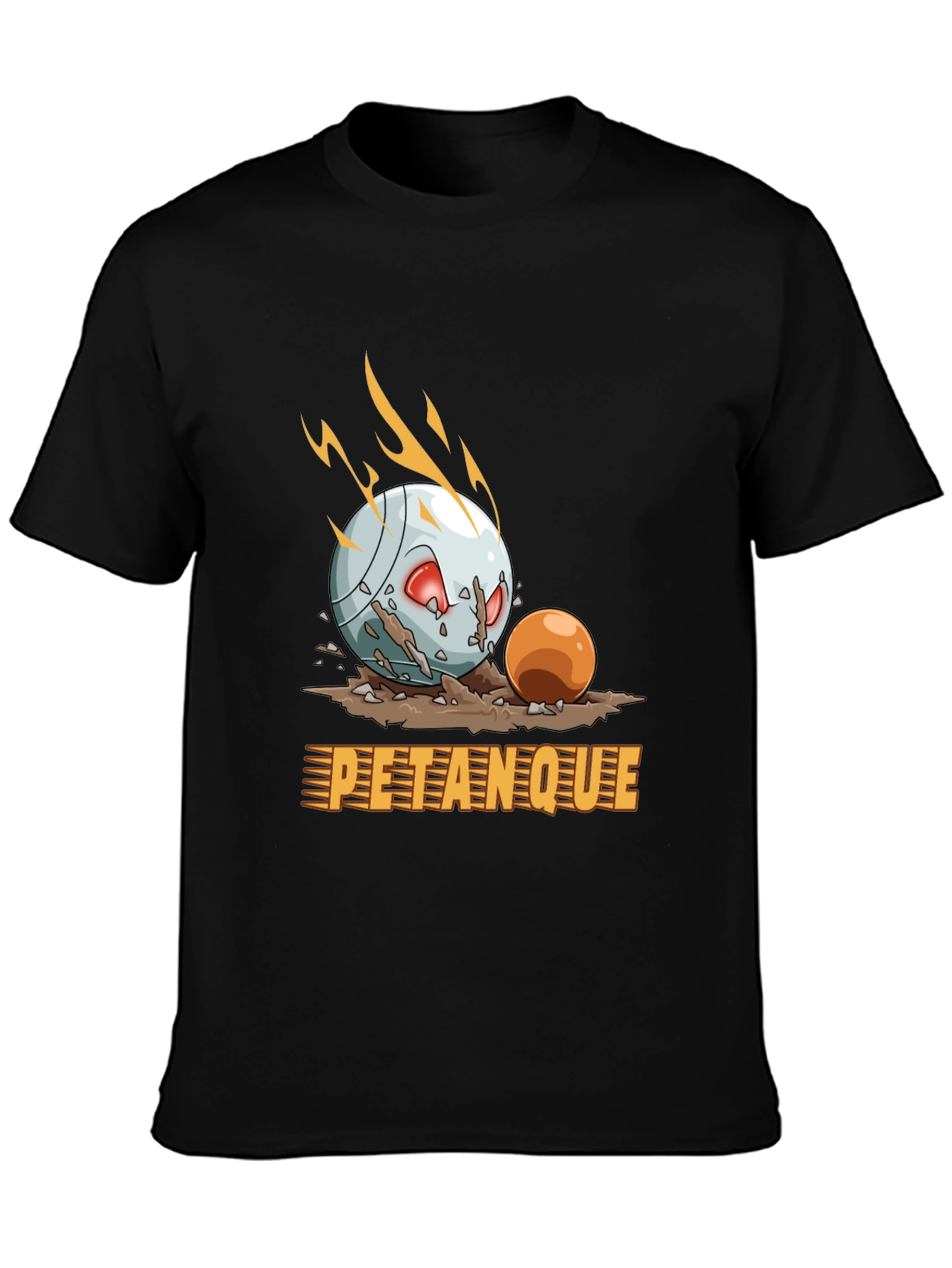 Black Petanque Cartoon Graphic Tee - Black Cotton T-Shirt view 3
