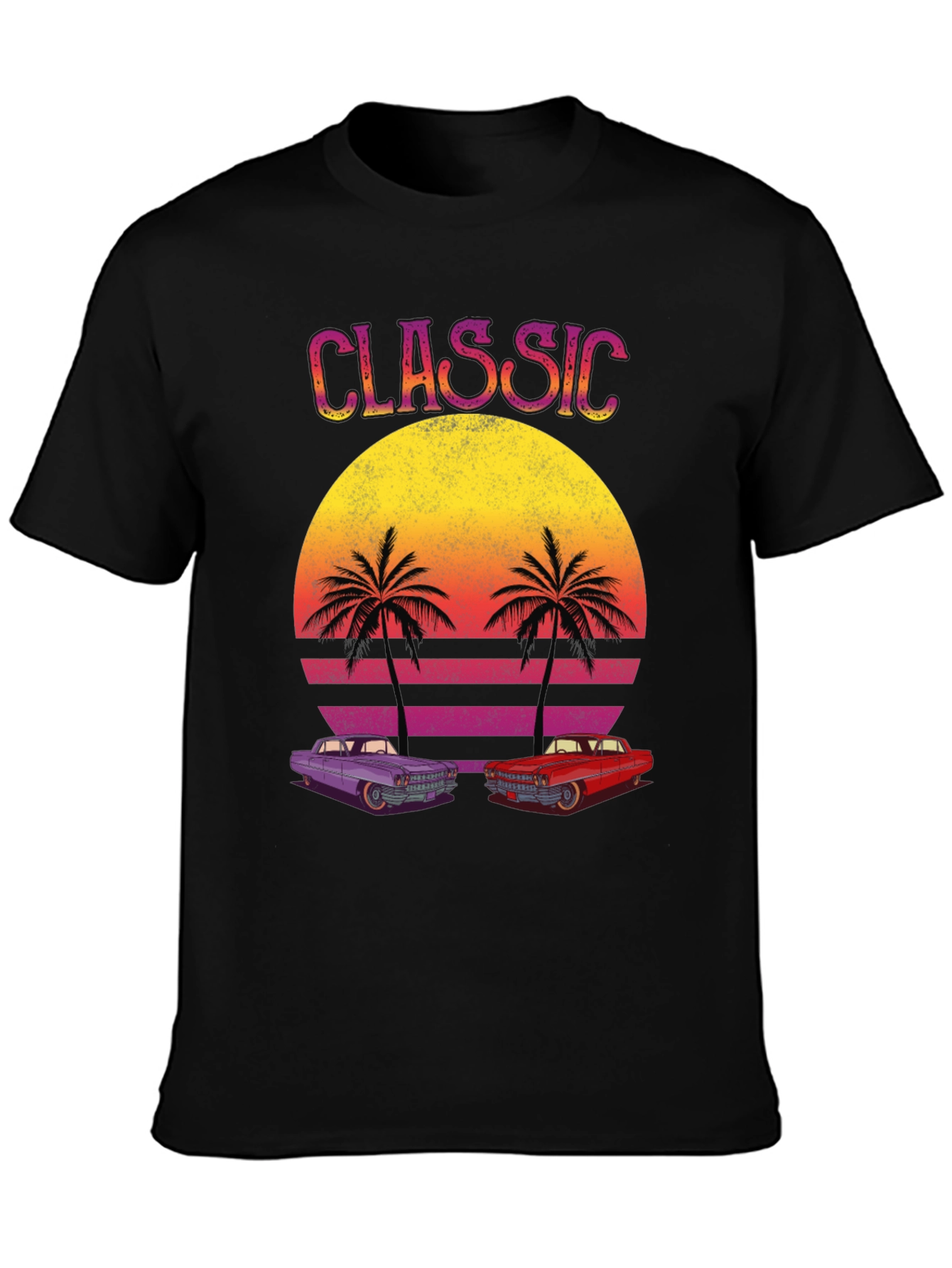Black Classic Cars Sunset Graphic Tee view 3