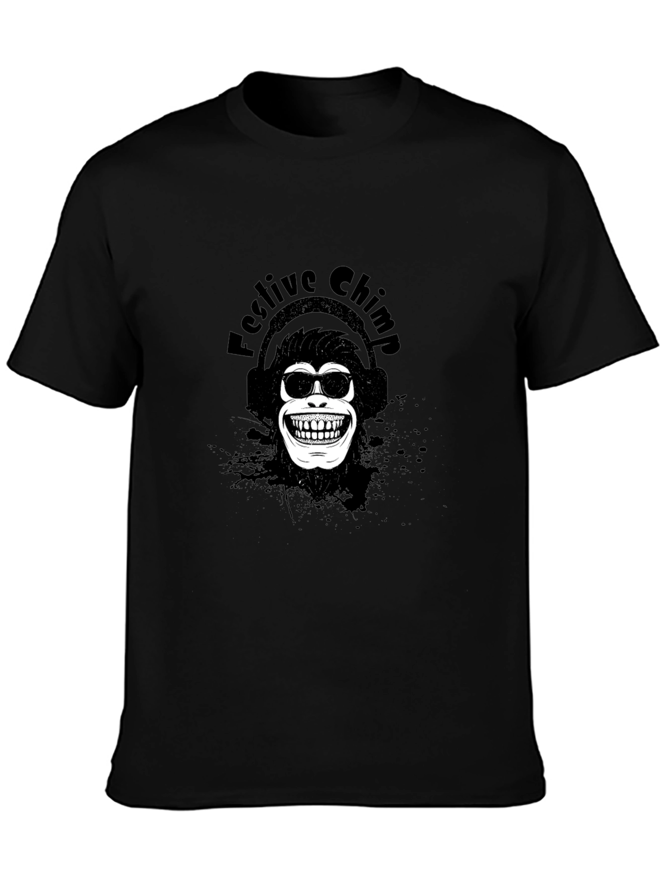 Black Festive Chimp Graphic Tee - Black Cotton T-Shirt view 3