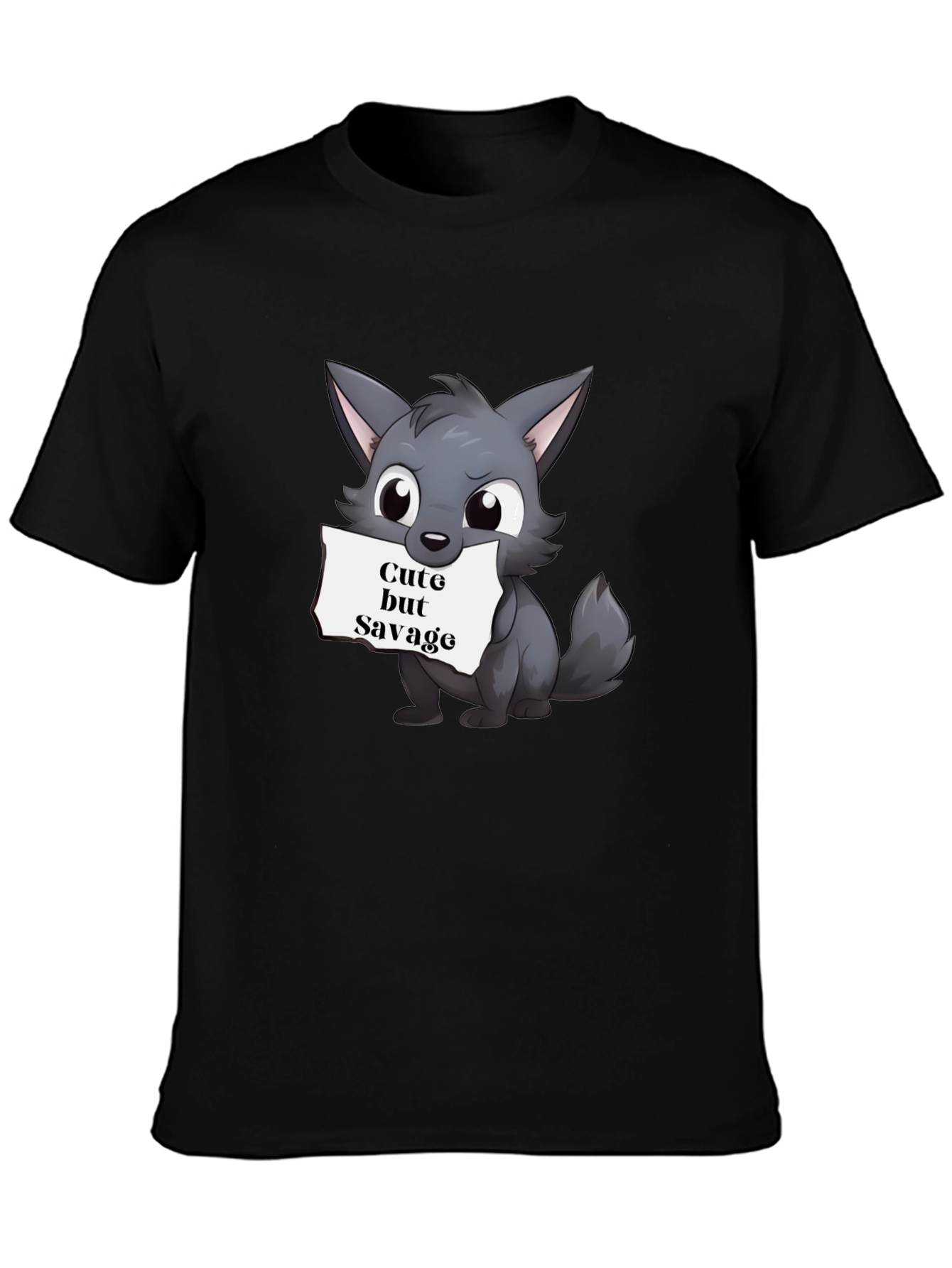 Black Cute But Savage Wolf Graphic Tee view 3