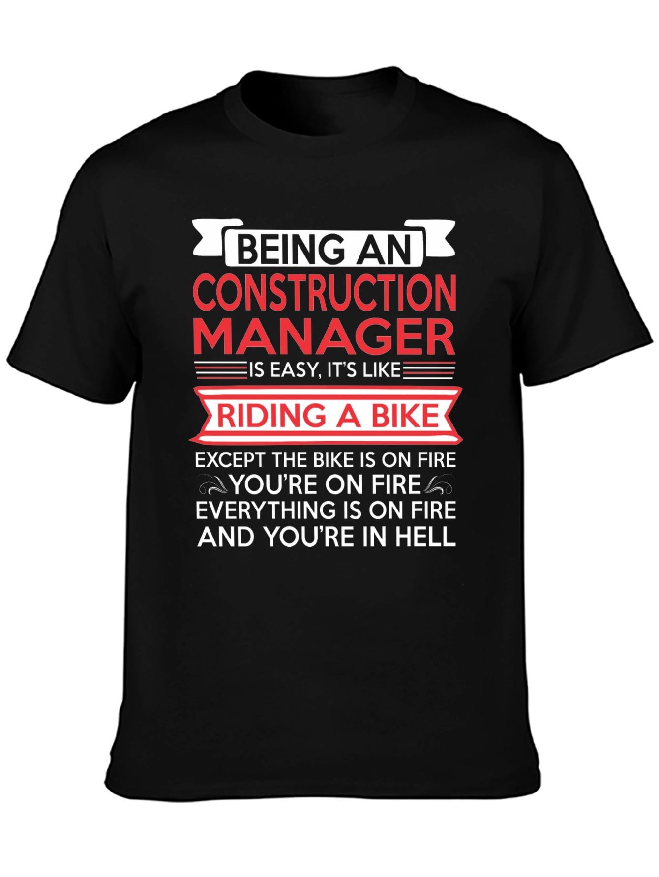 Black Construction Manager Funny T-Shirt view 3