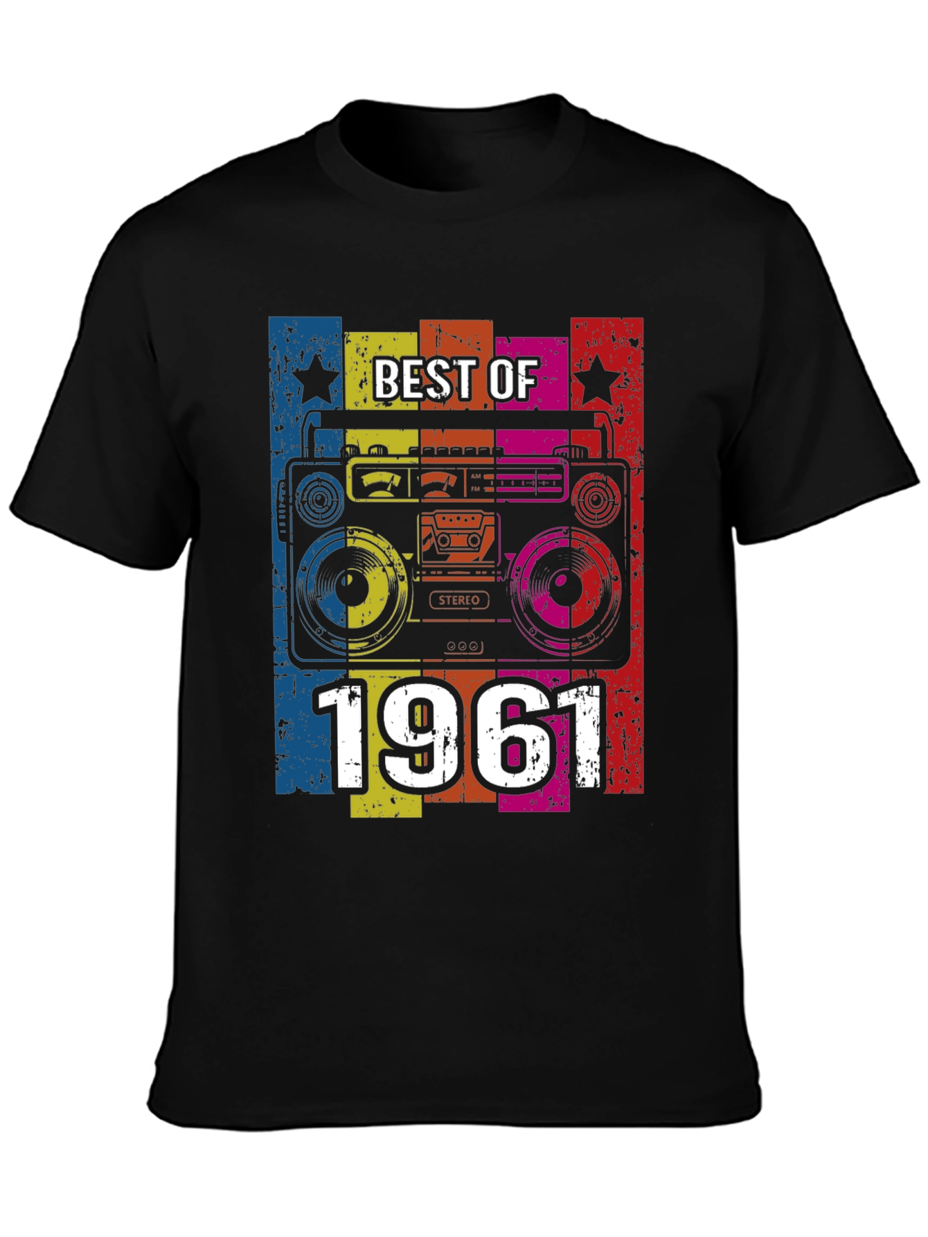 Black Best of 1961 Retro Boombox T-Shirt view 3