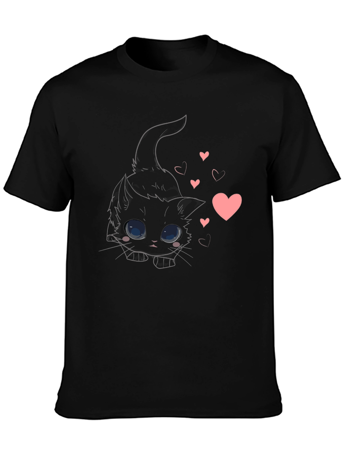 Black Cute Black Cat Tee with Hearts view 3