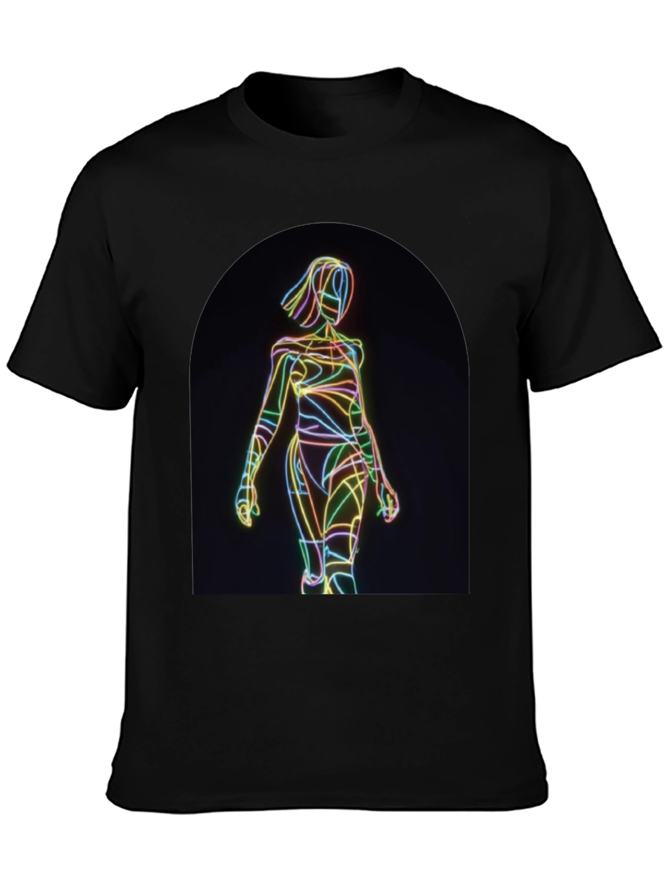 Black Neon Line Art Graphic Black T-Shirt view 3