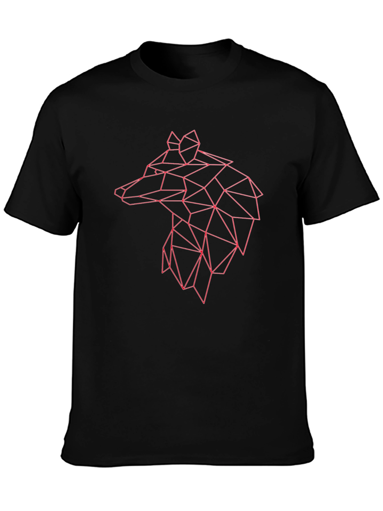 Black Geometric Wolf Head Graphic Tee - Black view 3