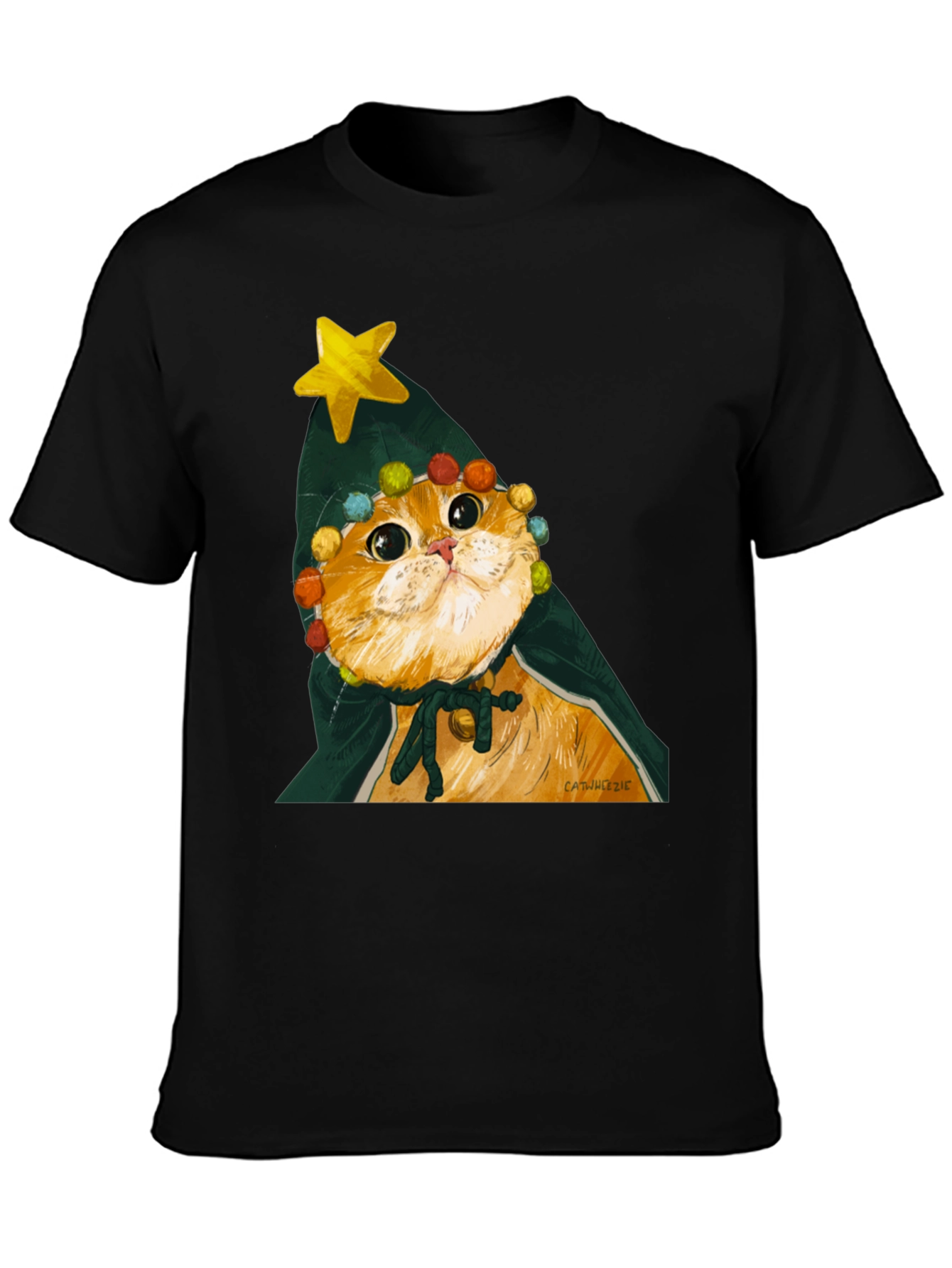 Black Cat Christmas Tree T-Shirt view 3