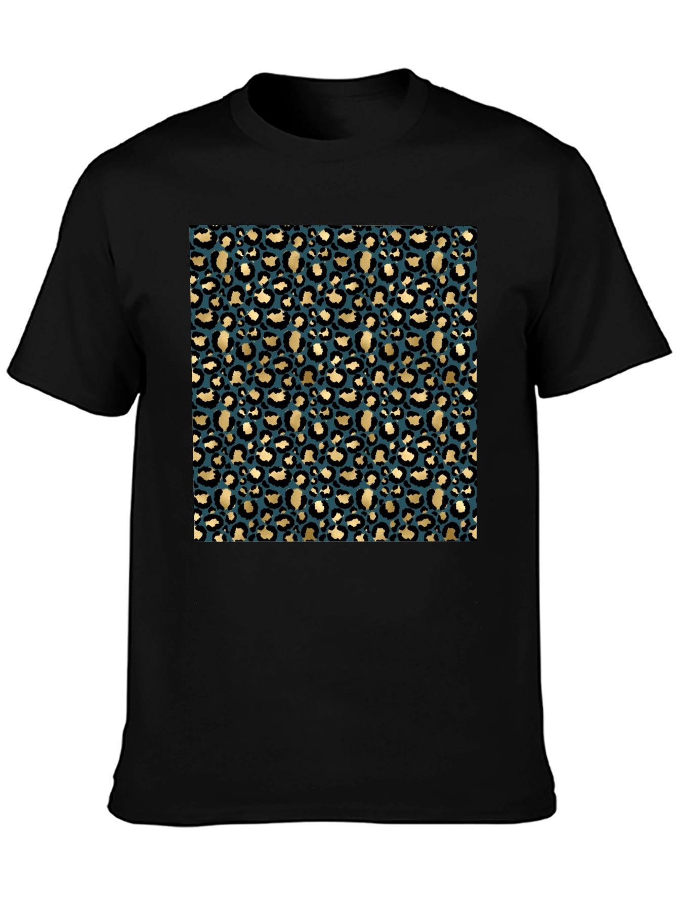 Black Leopard Print Crew Neck T-Shirt view 3