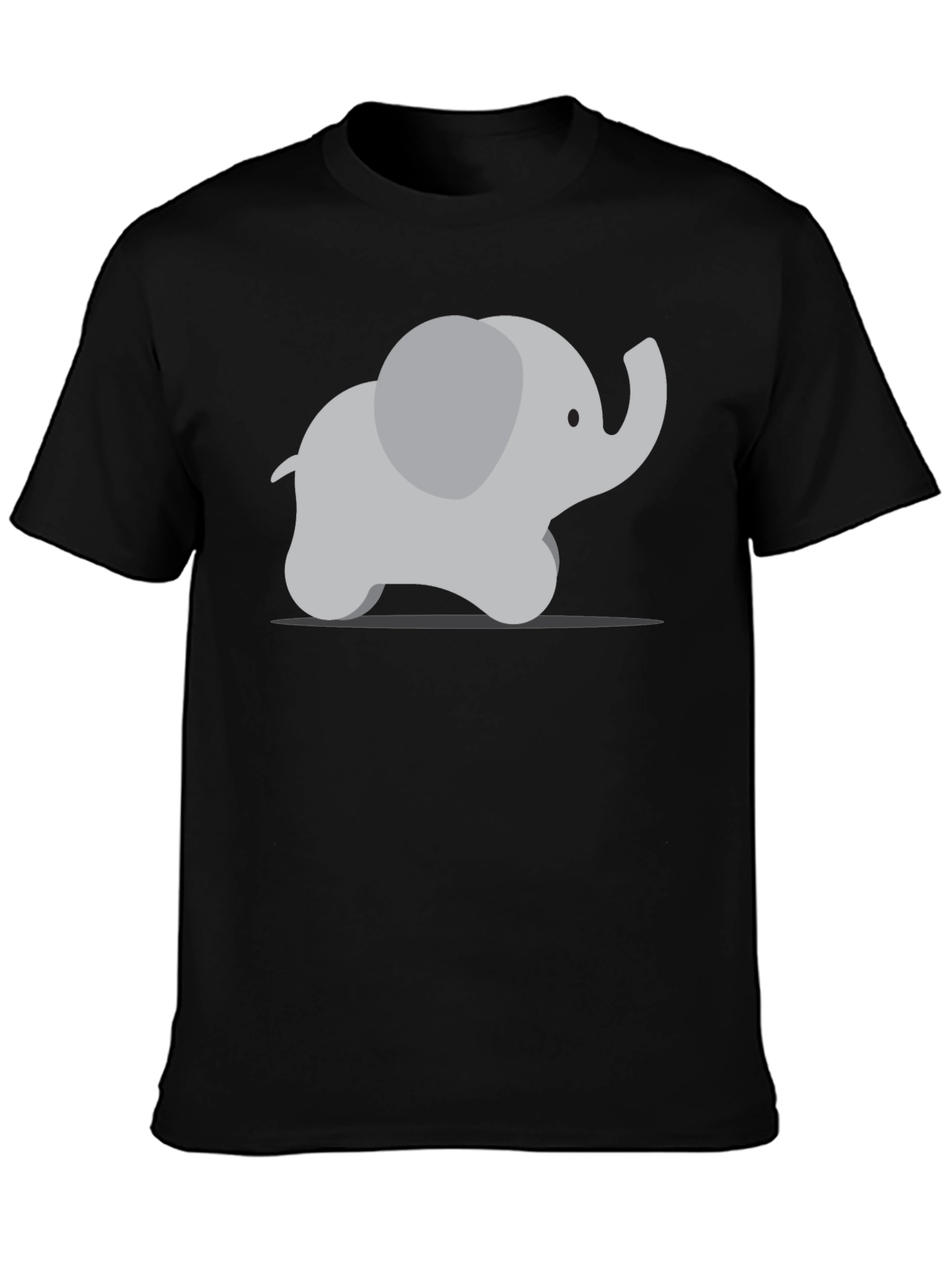 Black Cute Cartoon Elephant Graphic Tee - Black view 3