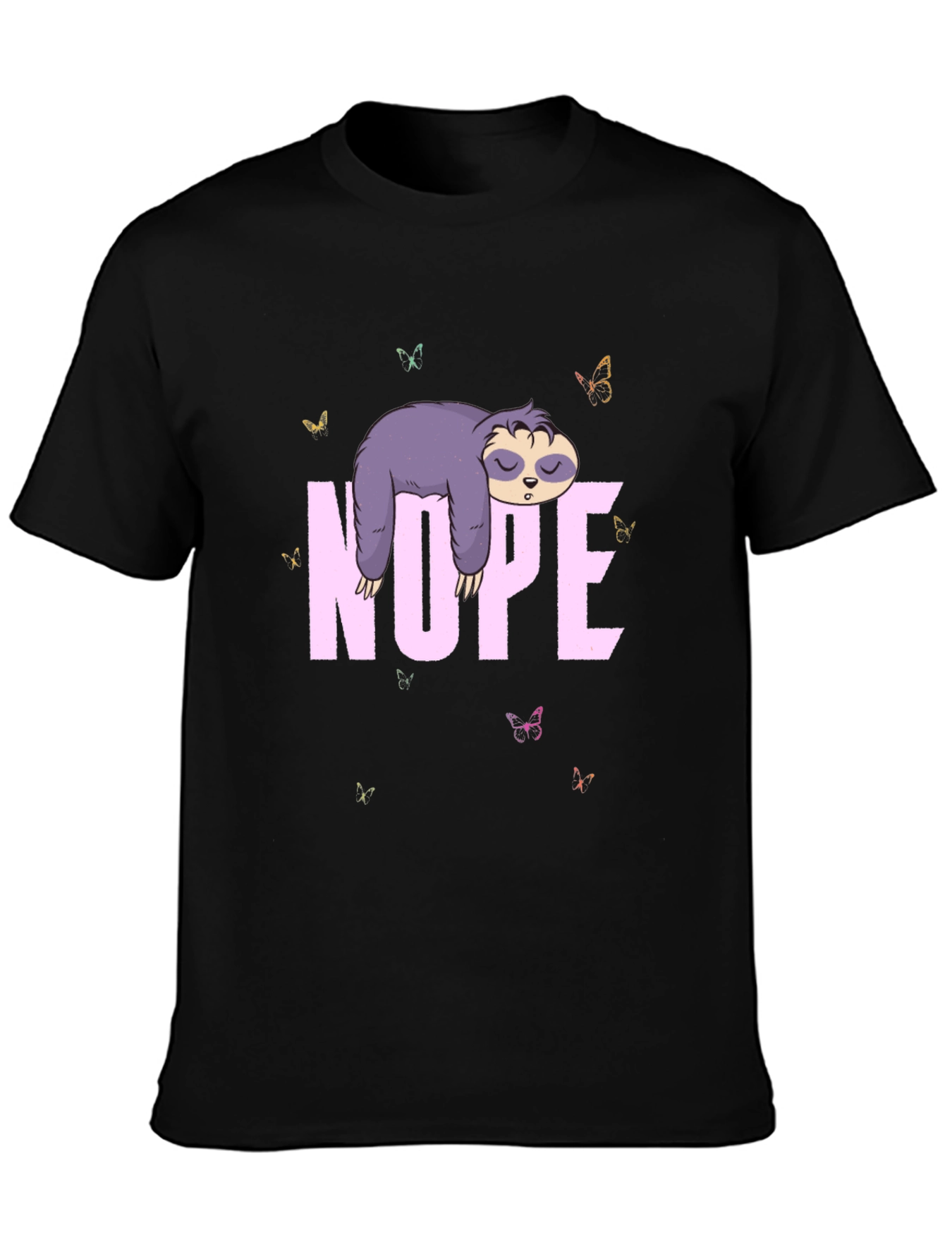 Black Nope Sloth Tee - Cute Lazy Animal T-Shirt view 3