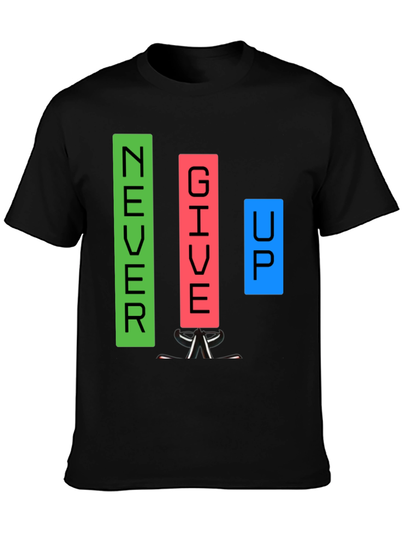 Black Never Give Up Graphic T-Shirt view 3