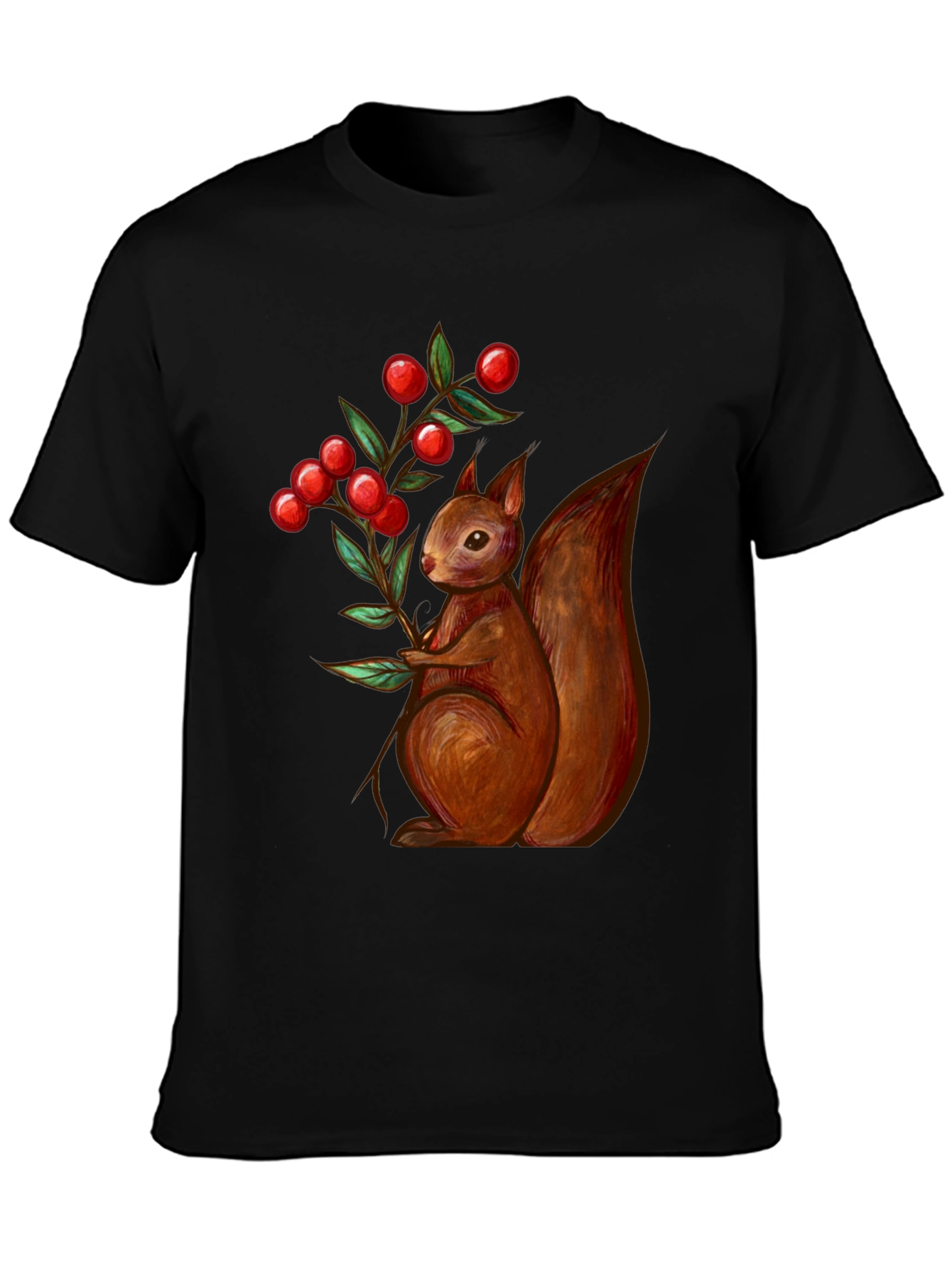 Black Squirrel & Berries Graphic Tee - Stylish Men's T-Shirt view 3