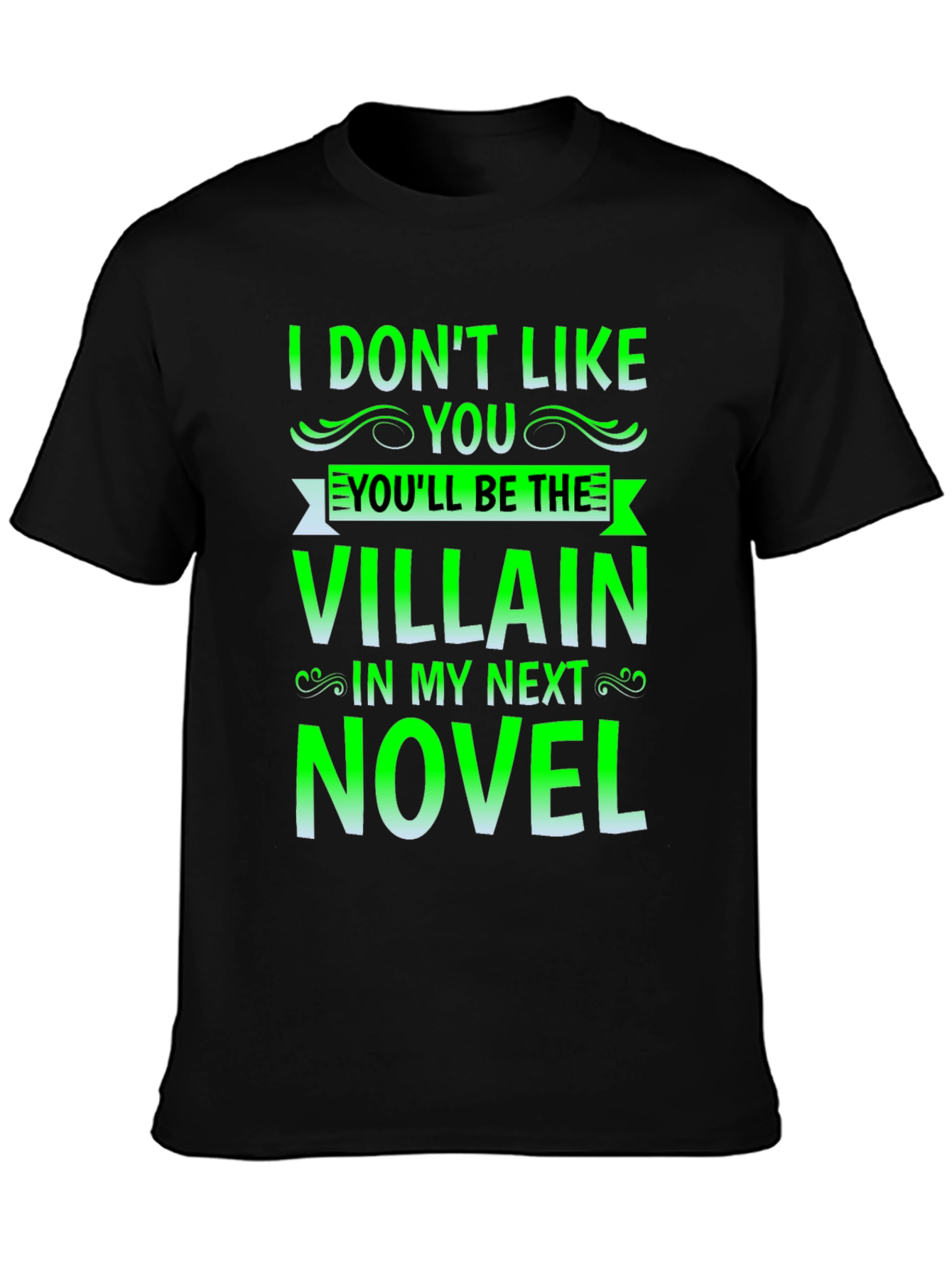 Black Villain Novel Black T-Shirt - Funny Writer Tee view 3