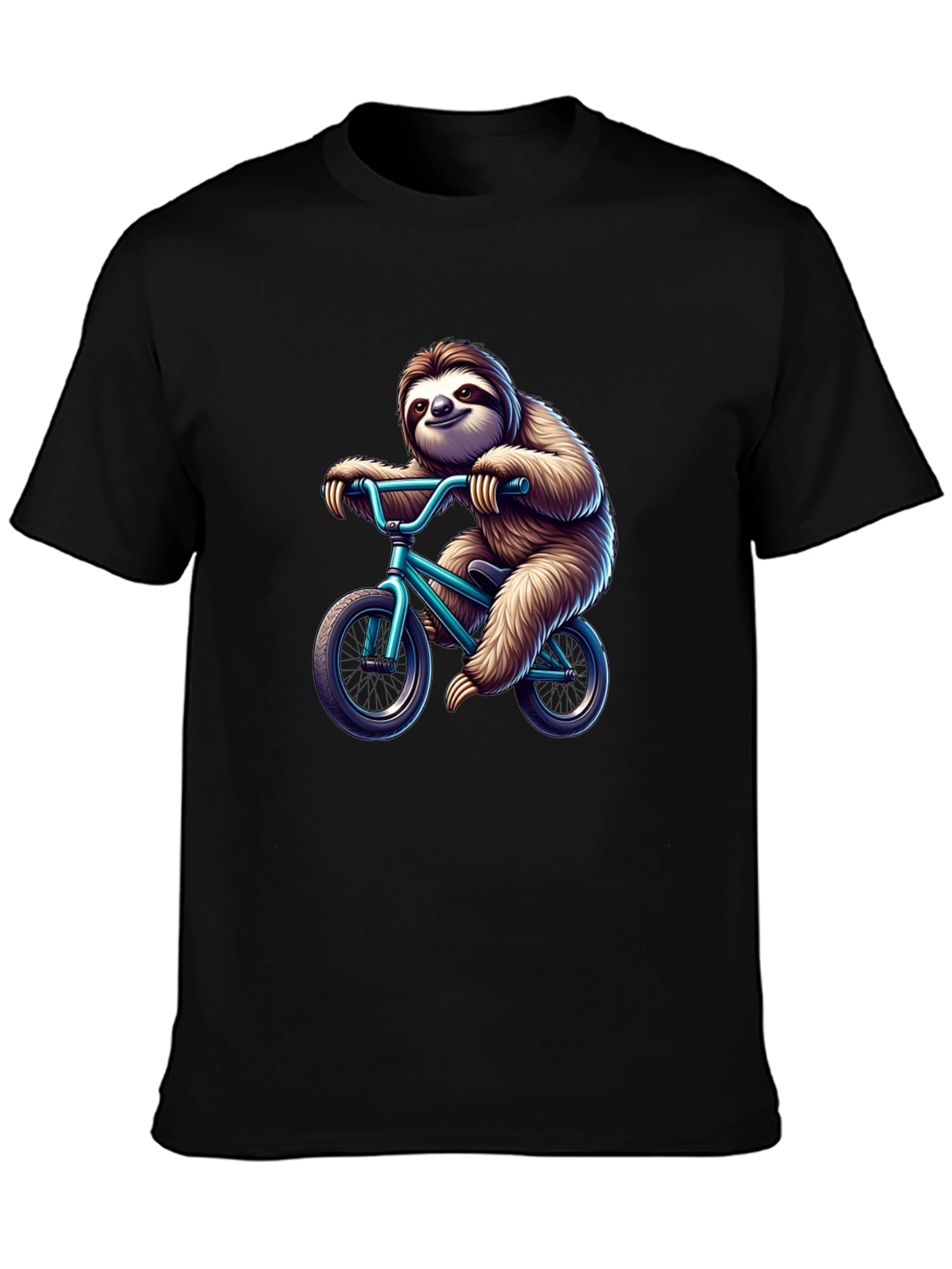 Black Sloth on Bike Graphic T-Shirt - Fun & Unique Design view 3