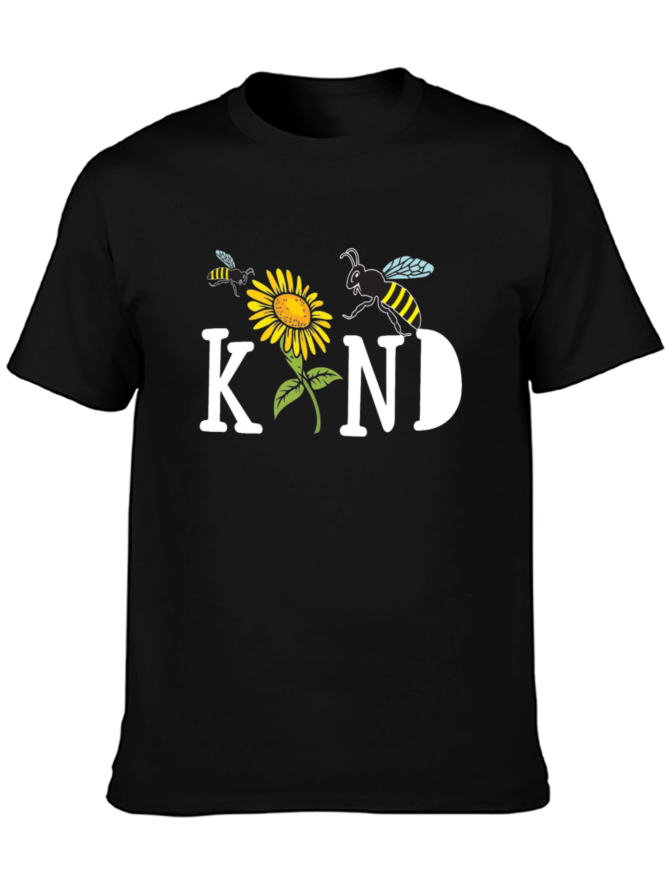 Black Kind Bee Sunflower Graphic Tee - Unisex Black T-Shirt view 3