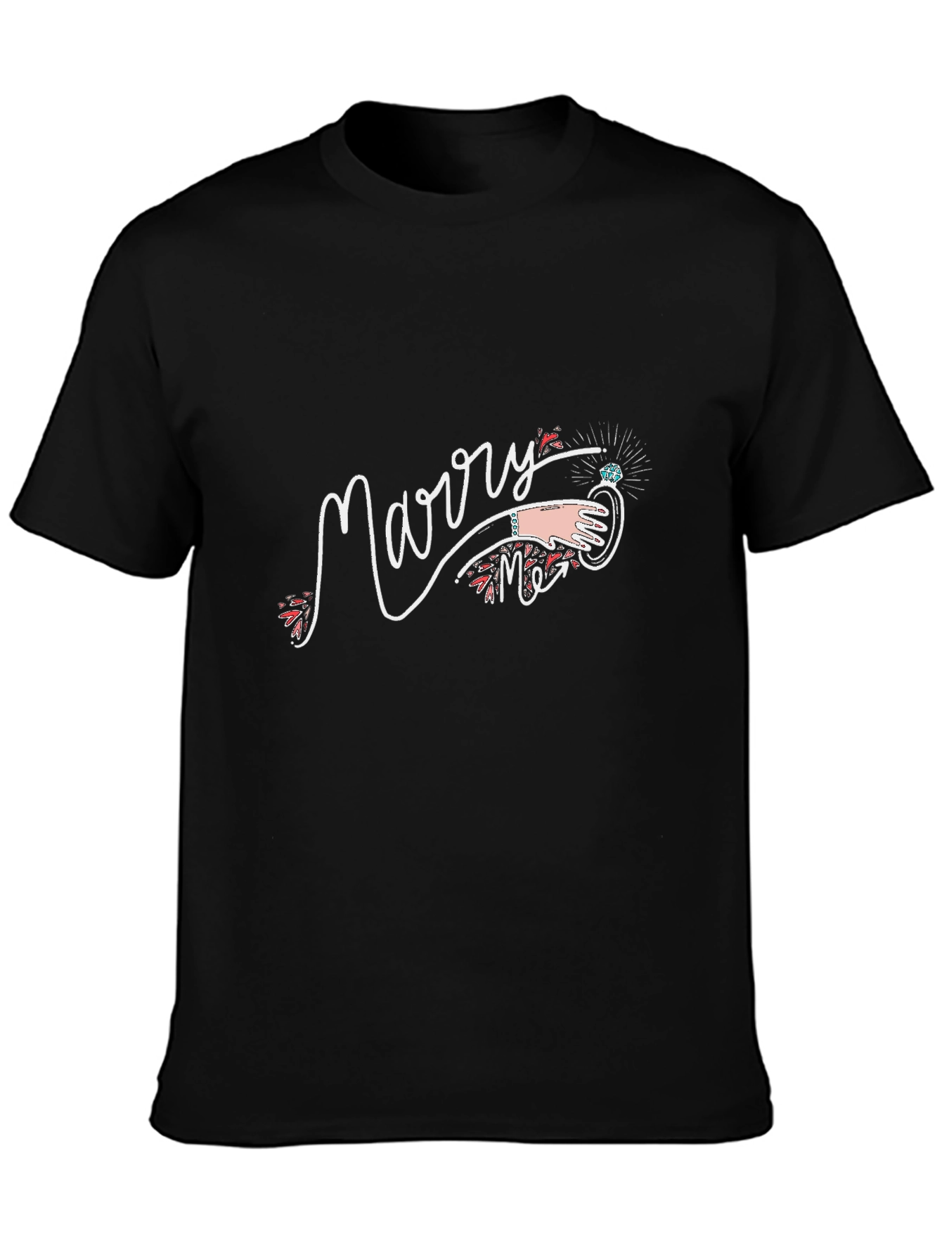 Black Marry Me Proposal T-Shirt - Black view 3