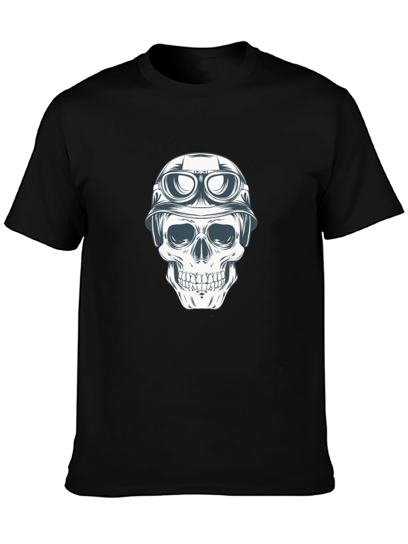 Black Skull in Helmet Graphic Tee - Black Cotton T-Shirt view 3