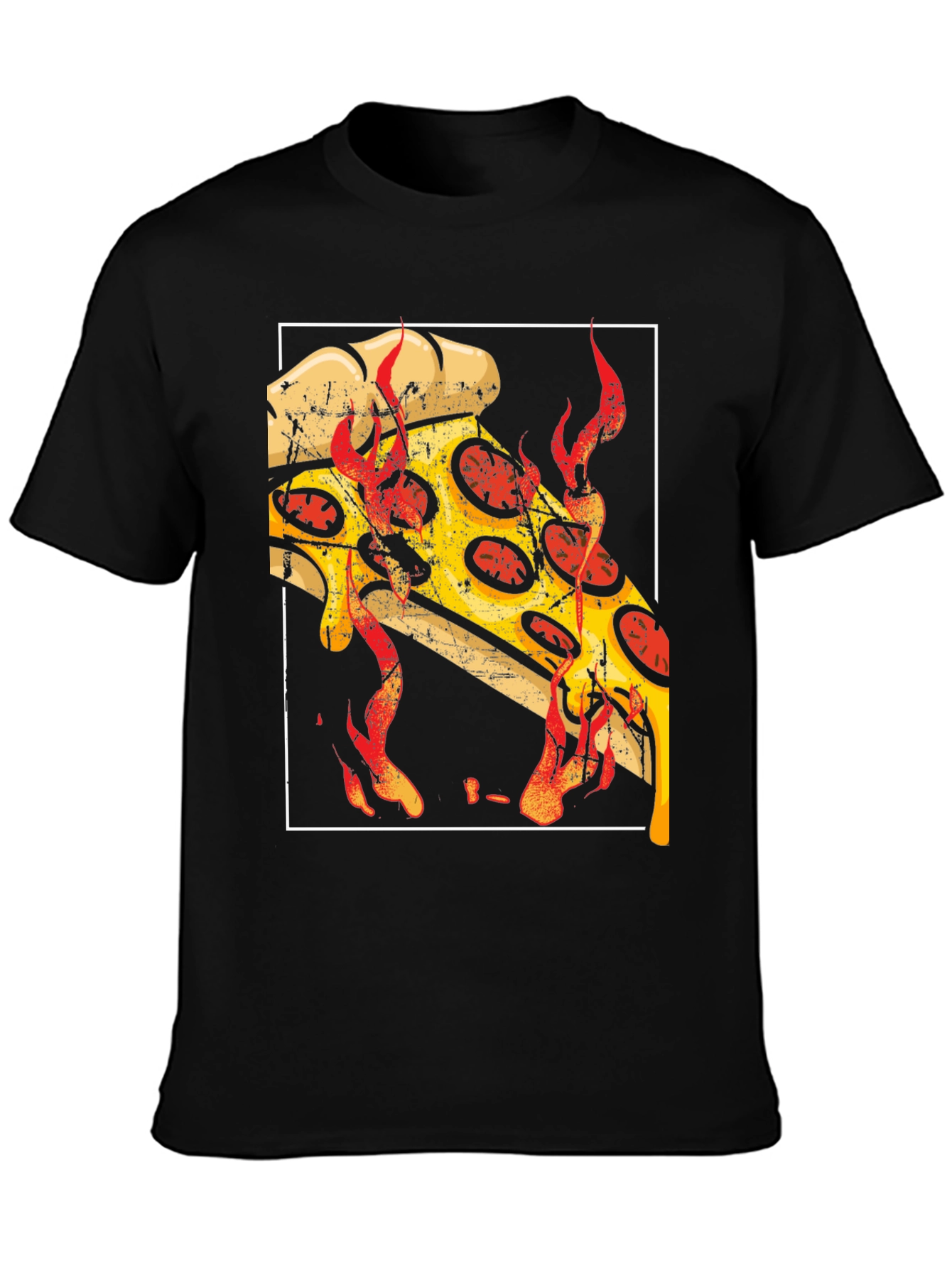 Fiery Pizza Graphic Tee - Black Cotton T-Shirt - 3