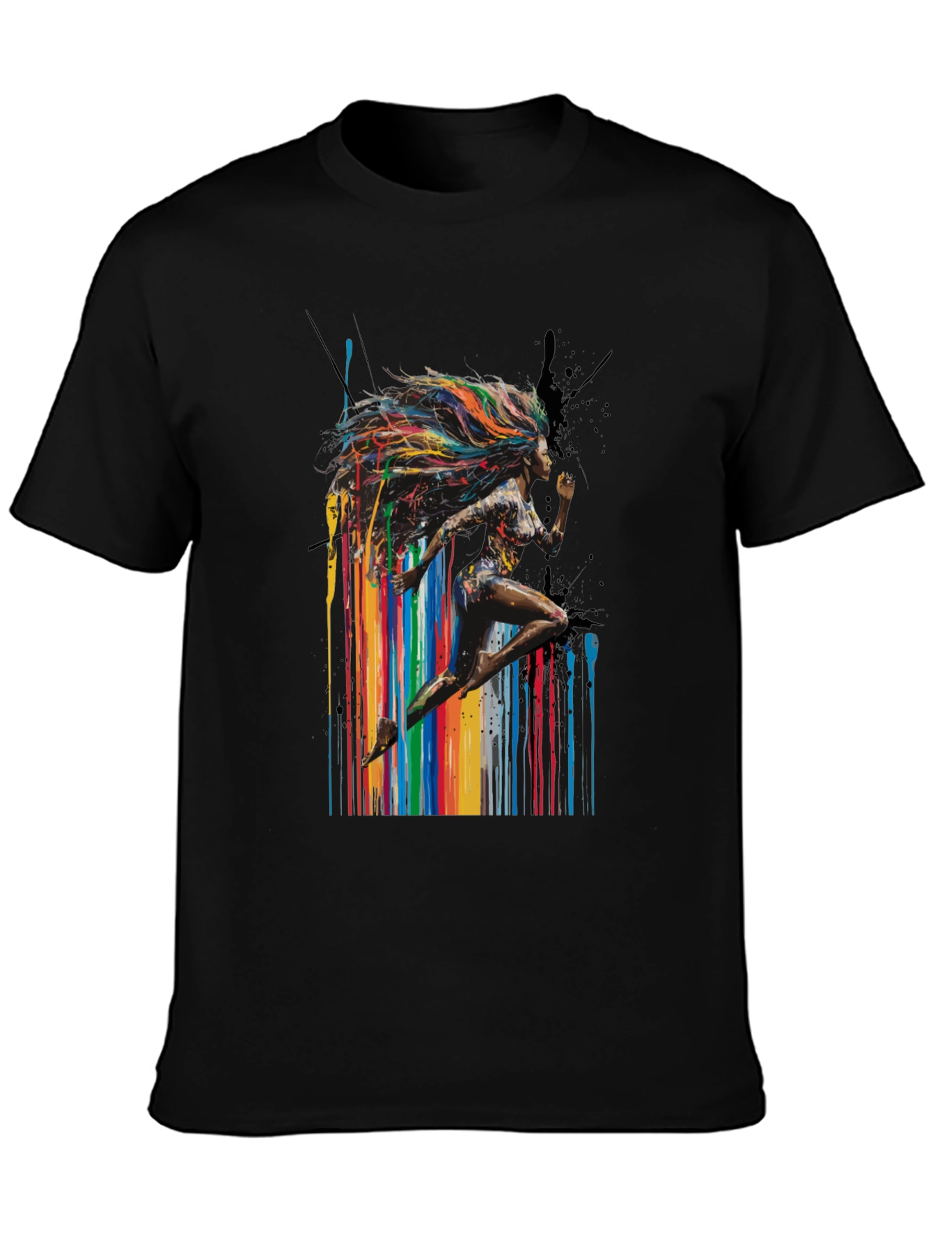 Black Colorful Runner Graphic Black T-Shirt view 3