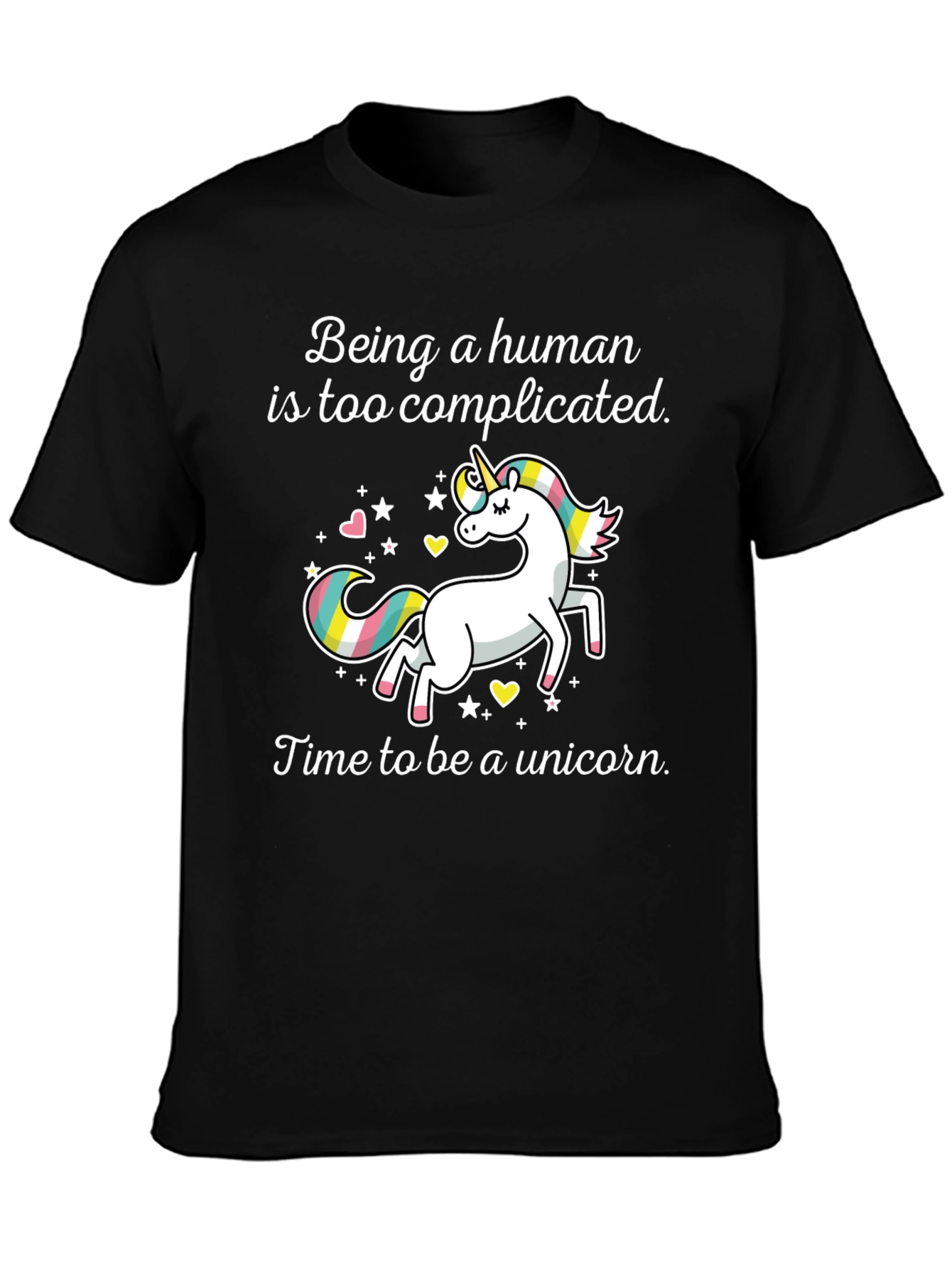 Black Unicorn Graphic Tee: Being Human is Too Complicated T-Shirt view 3
