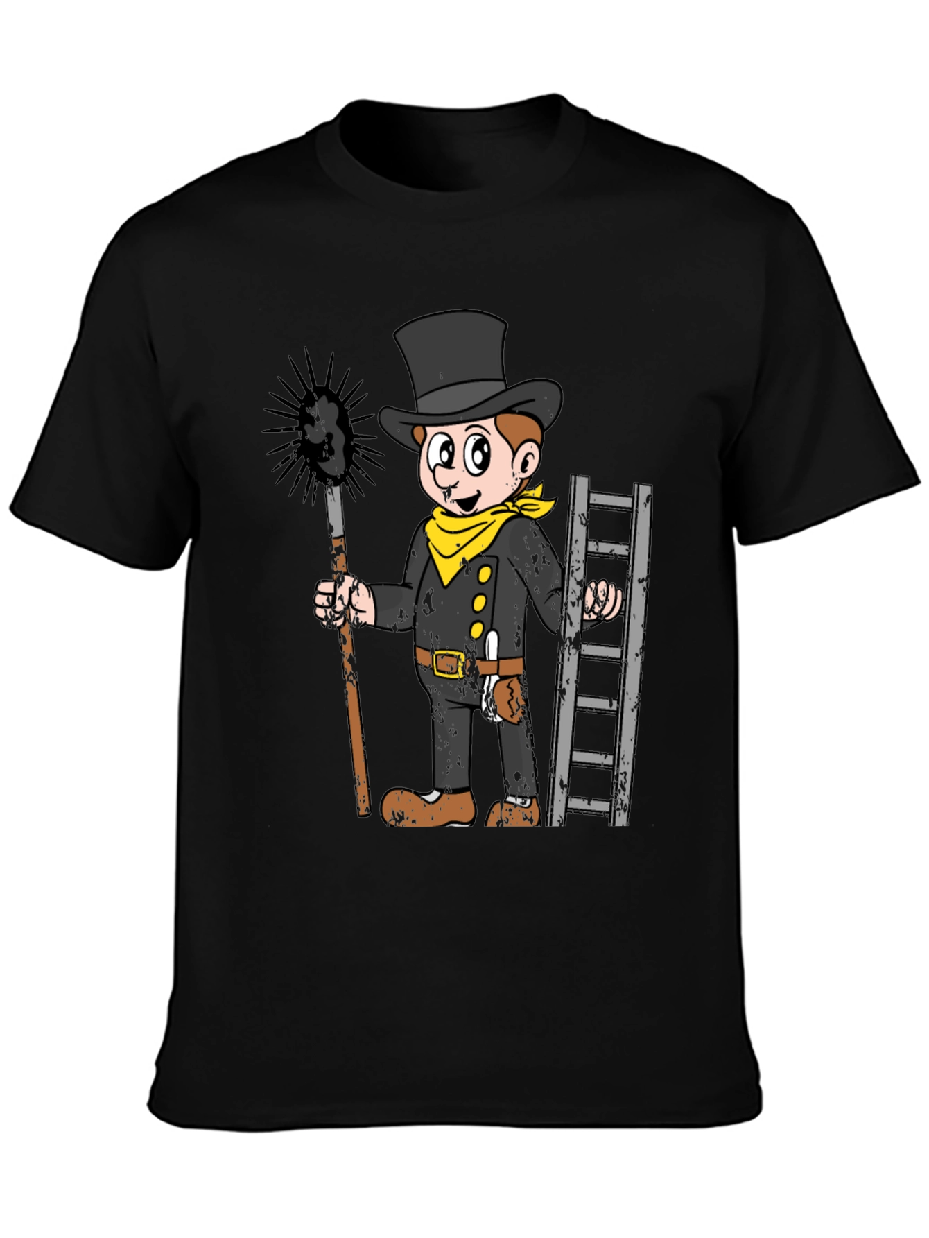 Black Chimney Sweep Cartoon Graphic T-Shirt view 3