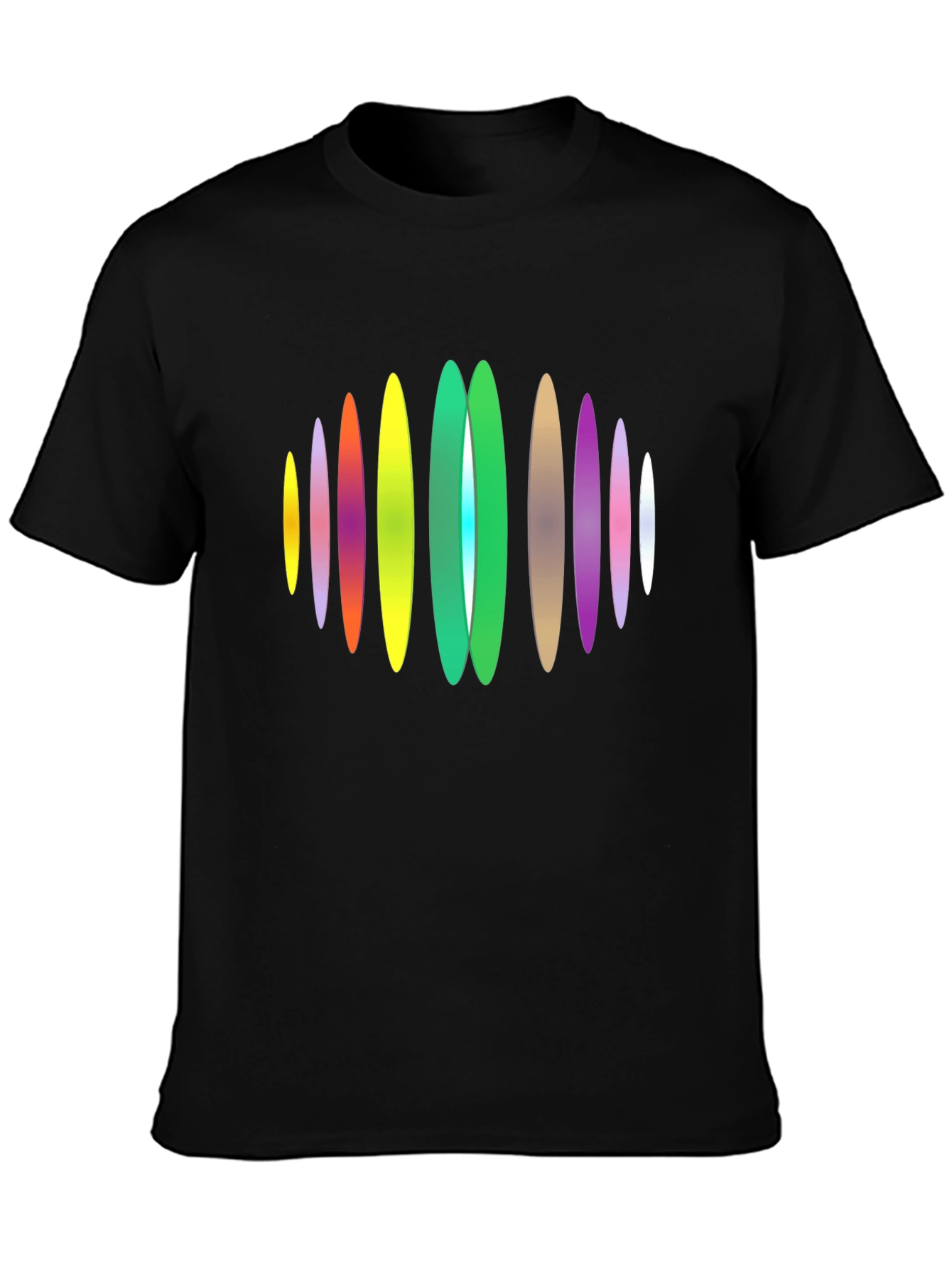 Black Abstract Oval Design Black T-Shirt view 3