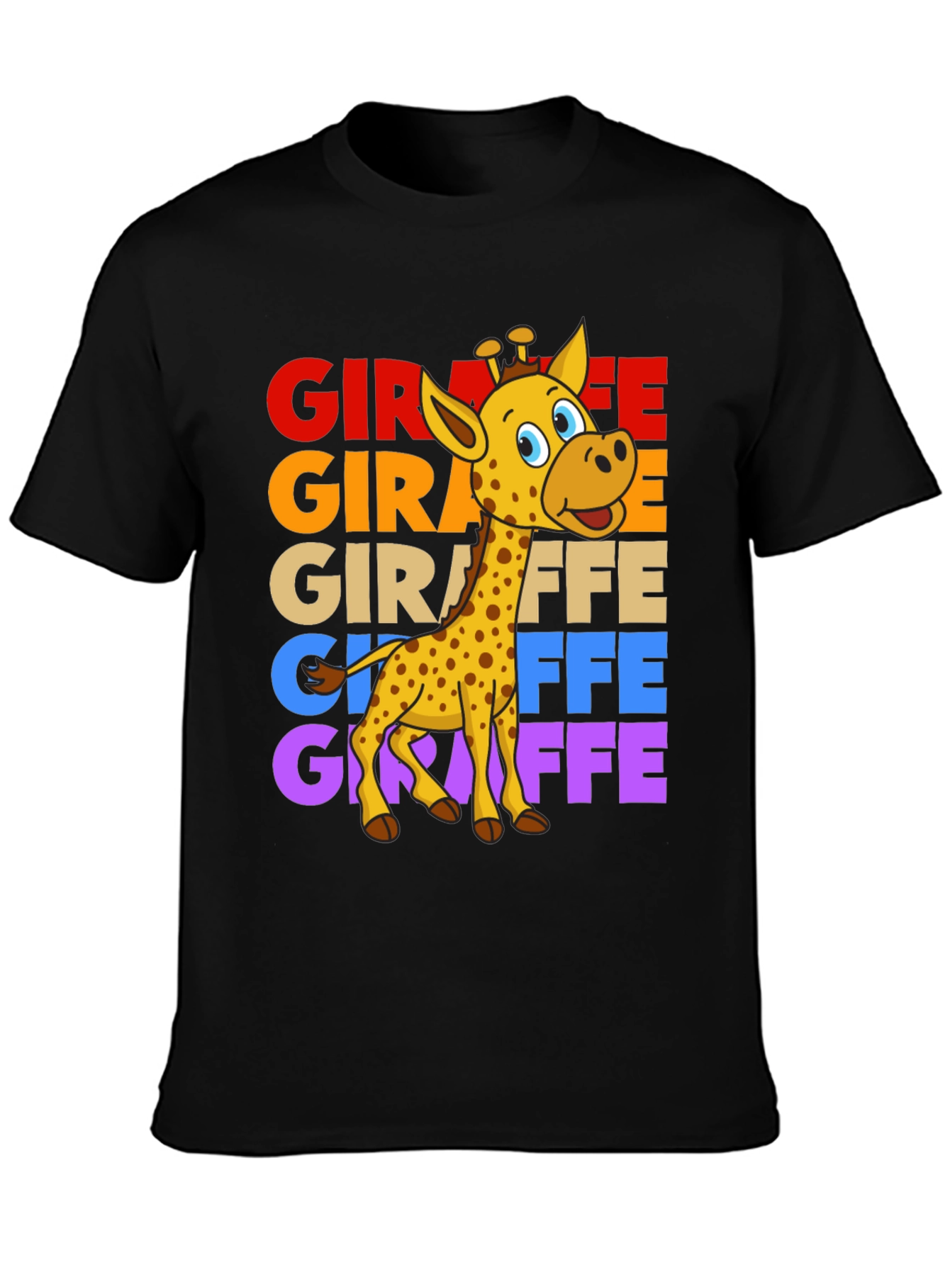 Black Giraffe Graphic Tee - Colorful Cartoon Giraffe Design view 3
