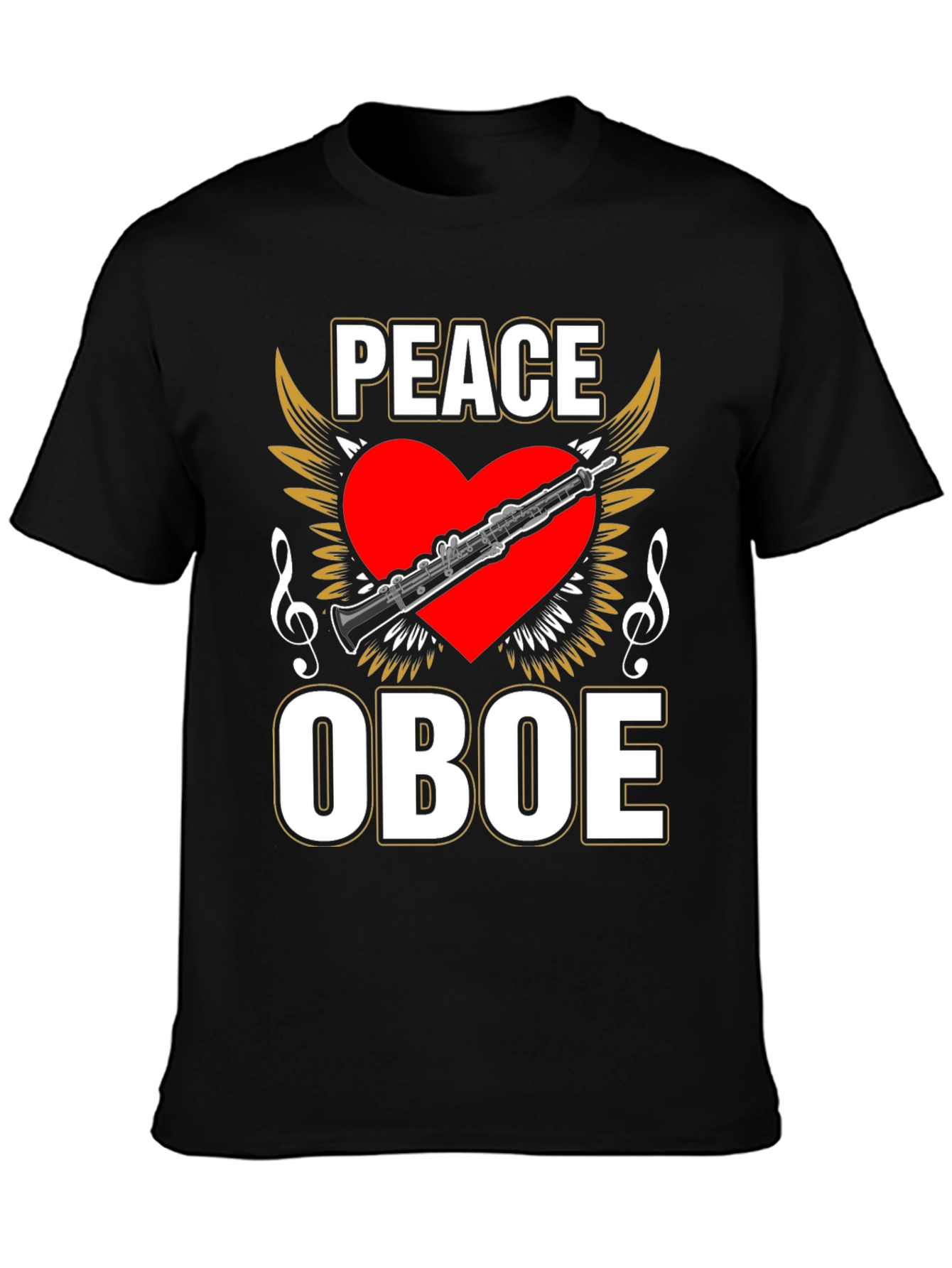 Black Peace Oboe T-Shirt, Music Lover Tee view 3