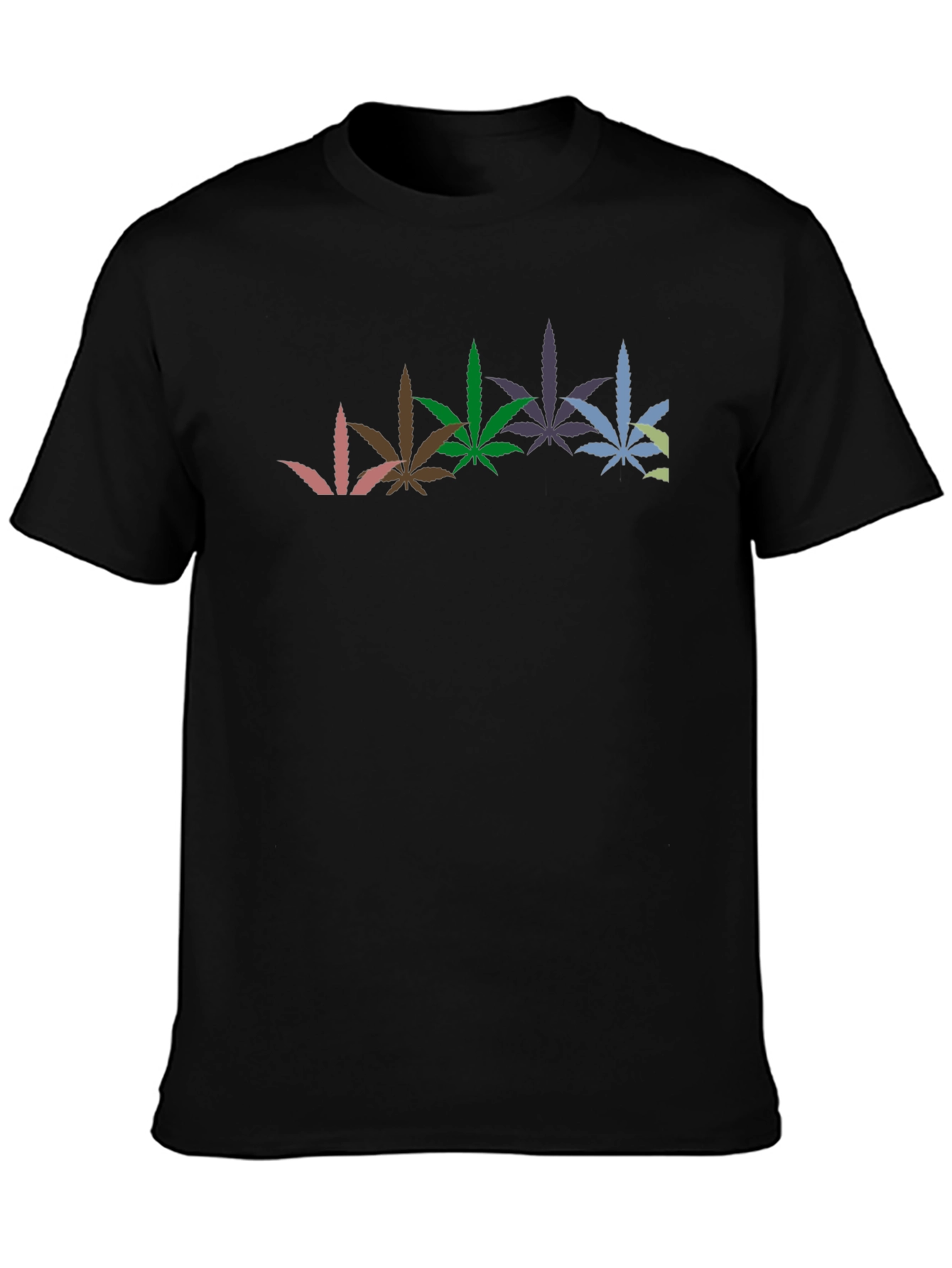 Black Cool Graphic Black T-Shirt with Weed Leaves view 3
