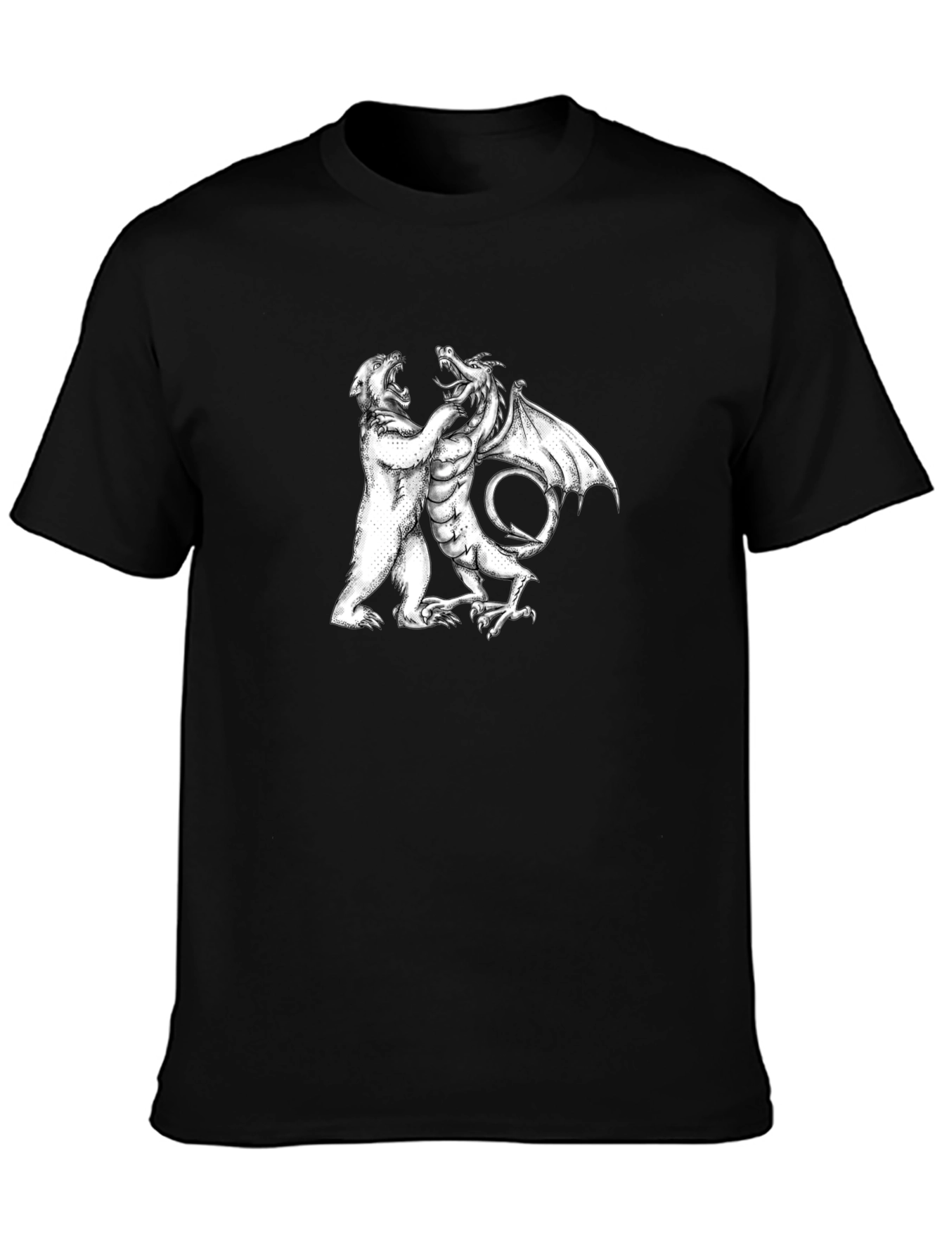 Black Bear vs Dragon Graphic Tee - Black Cotton Blend view 3