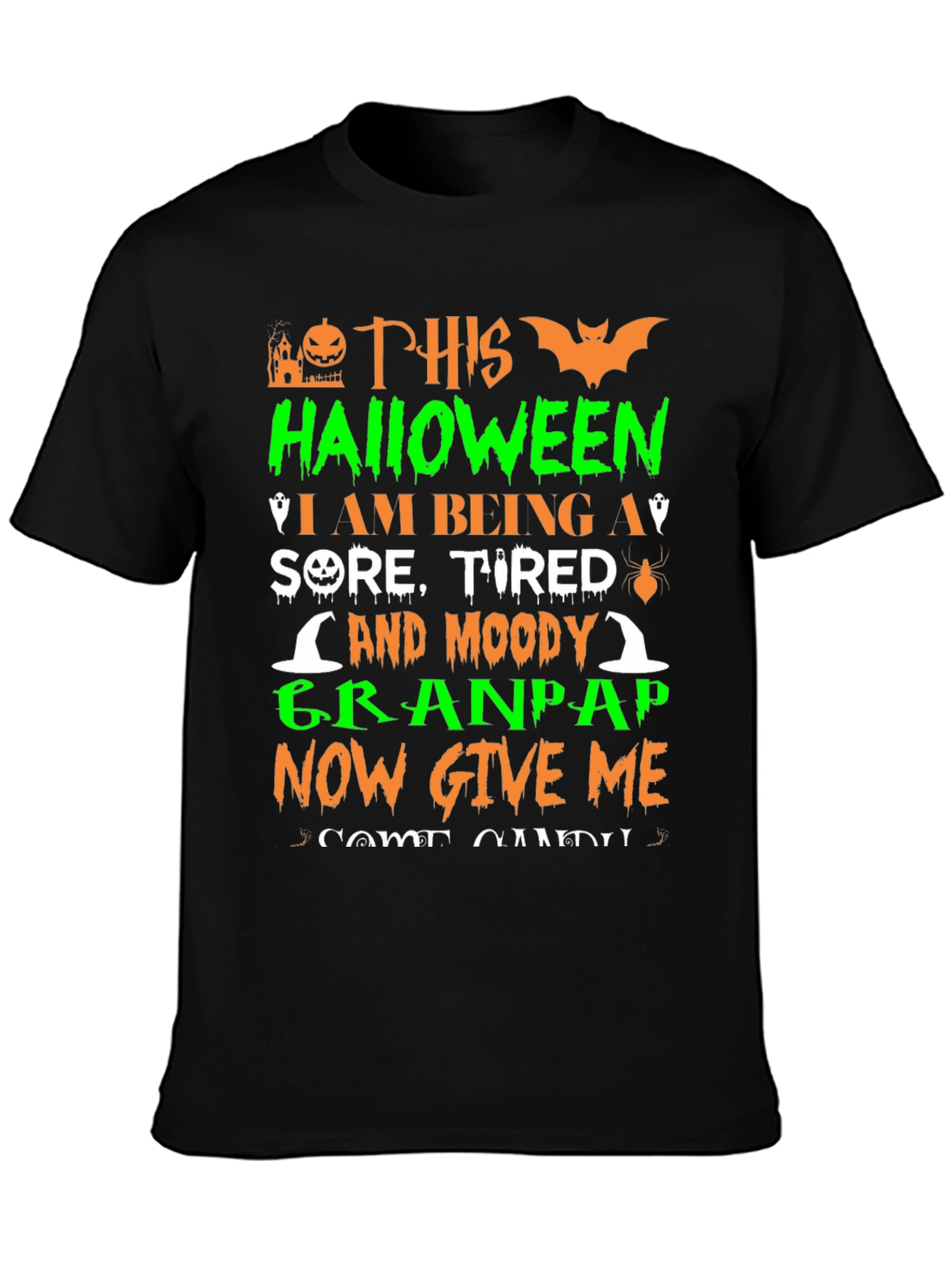 Black Funny Halloween Grandpap T-Shirt view 3
