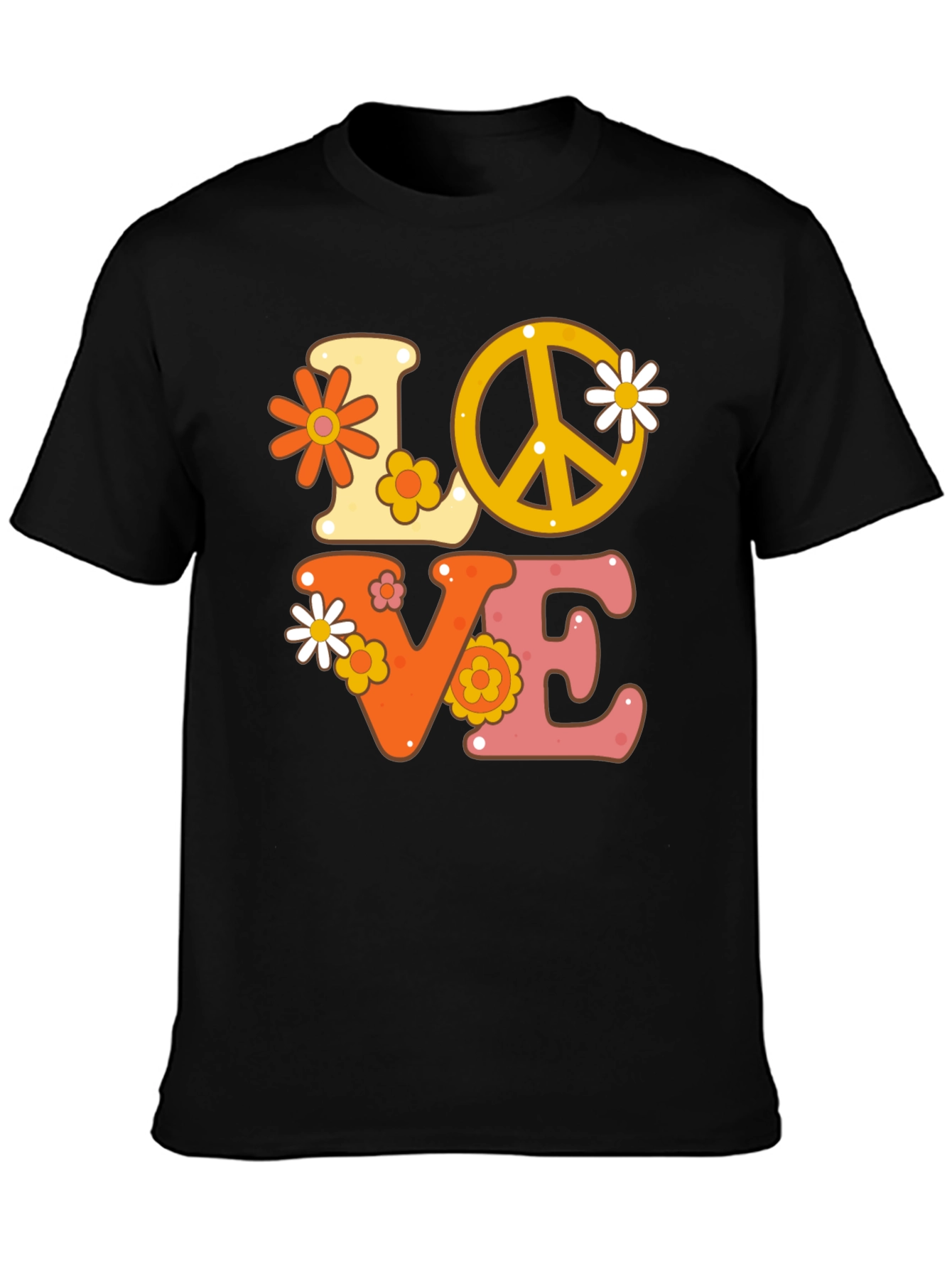Black Retro Love Peace Sign Graphic Tee view 3