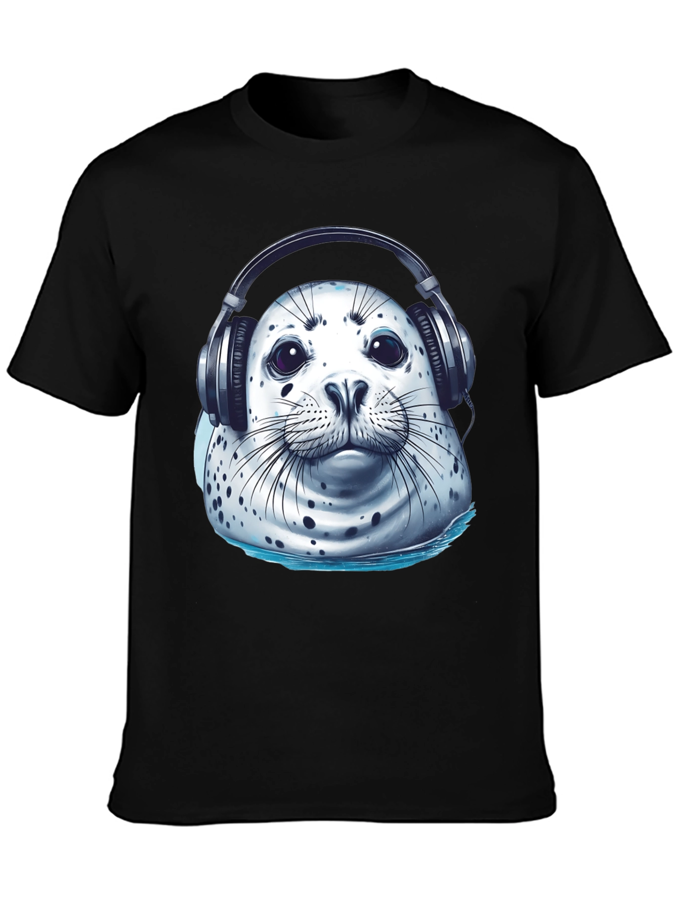 Black Seal with Headphones Graphic Tee view 3