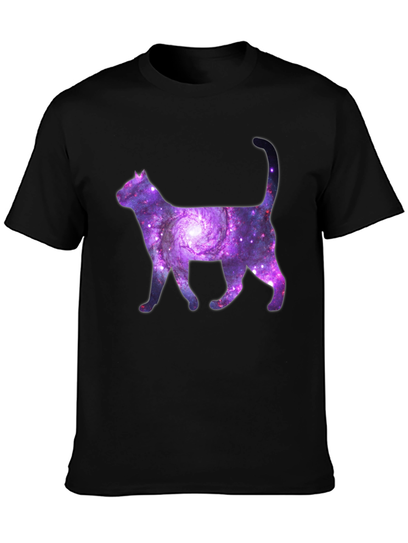 Black Galaxy Cat Graphic Tee - Trendy Space Design view 3