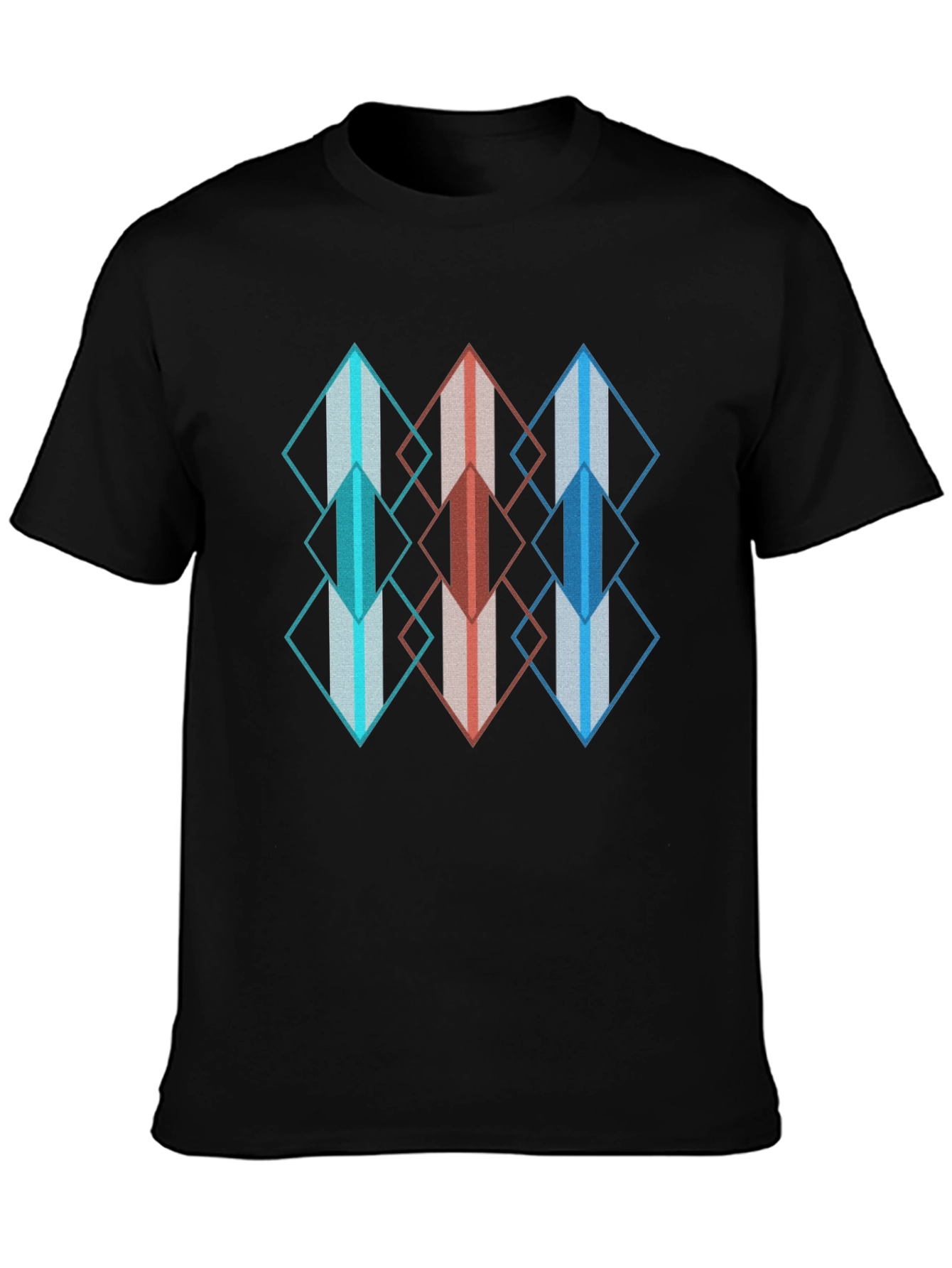Black Geometric Diamond Pattern T-Shirt view 3