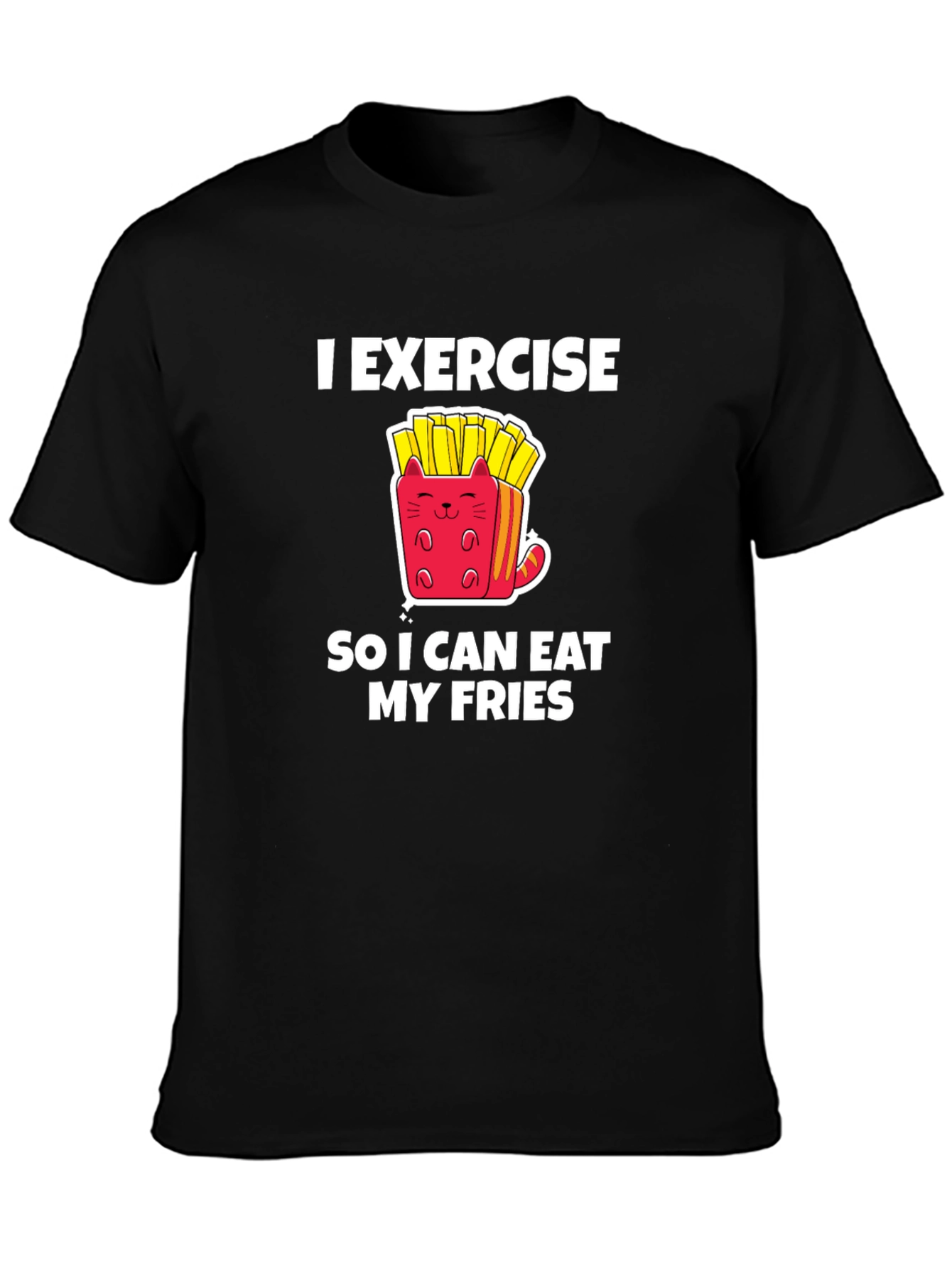 Black Exercise Eat Fries Black T-Shirt view 3