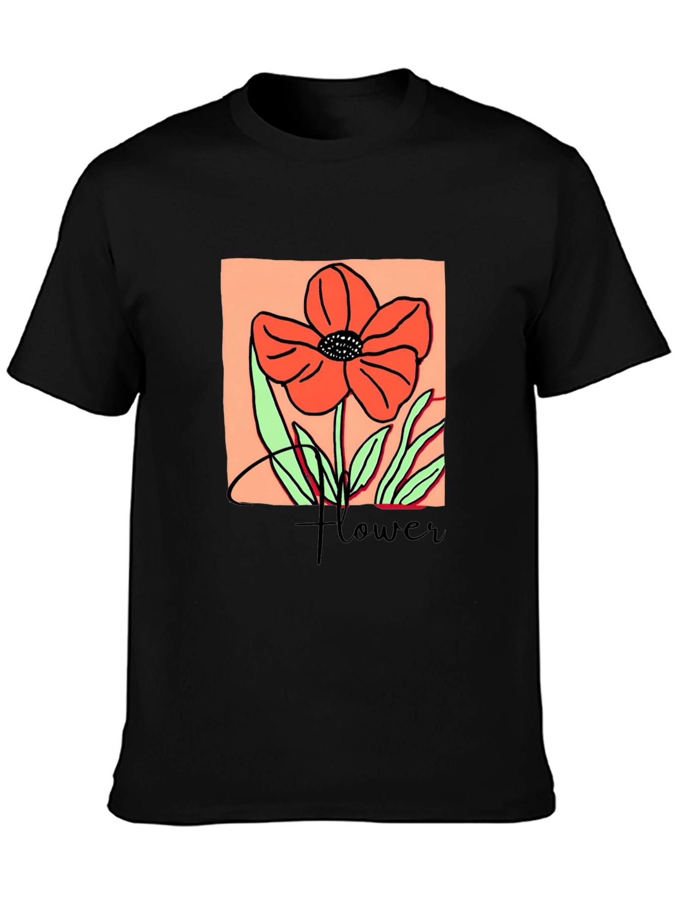 Black Floral Graphic T-Shirt - Artistic Flower Design view 3