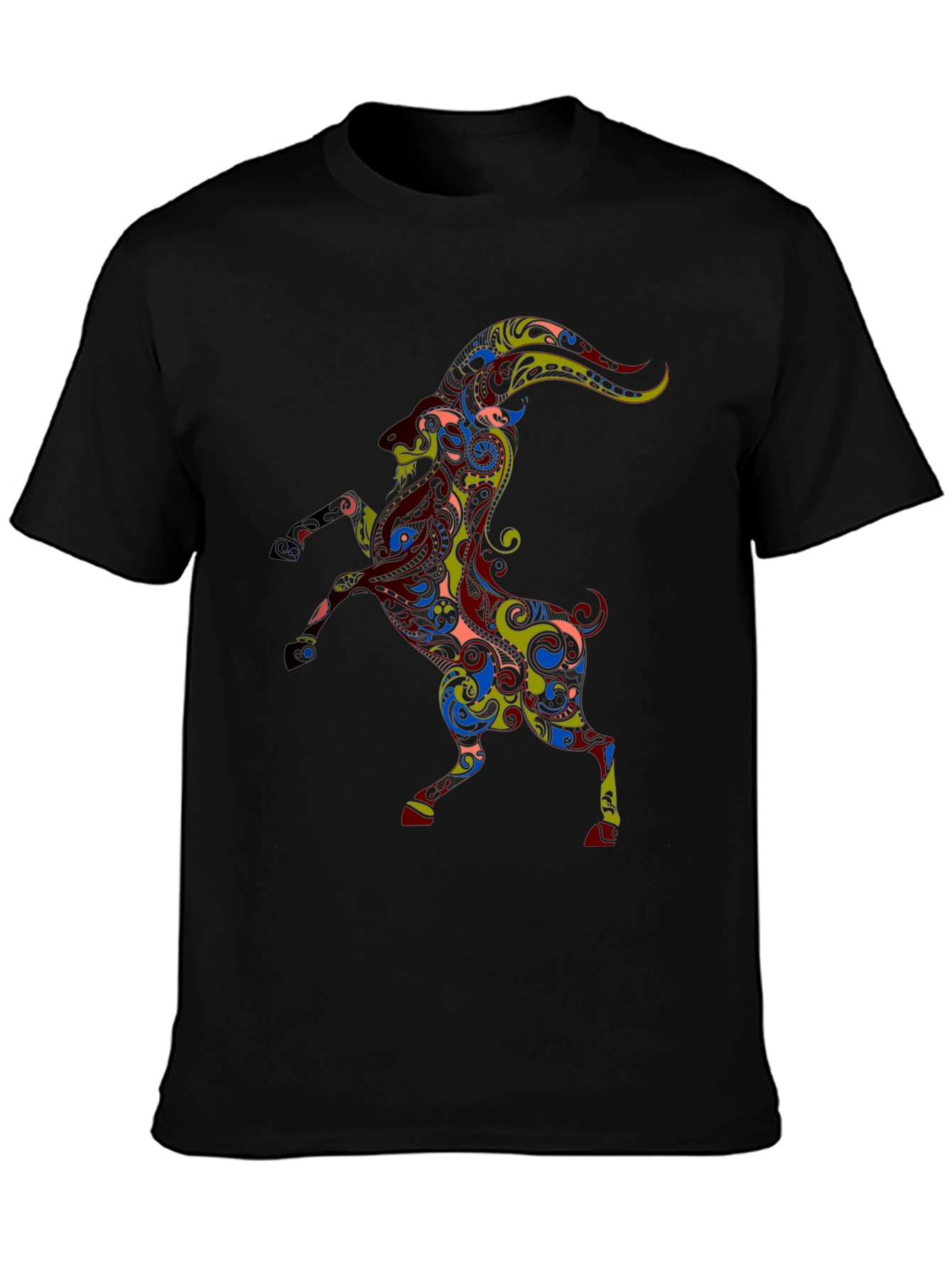 Black Ornate Ram Graphic Tee - Stylish Black T-Shirt view 3