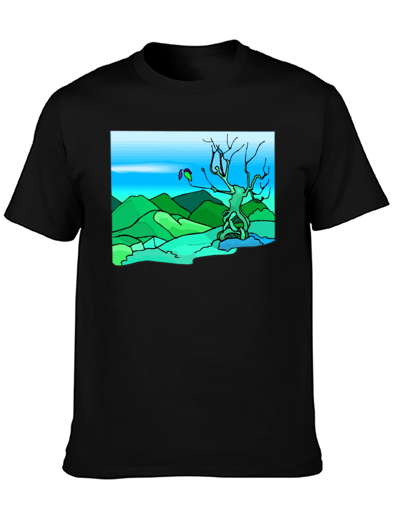 Black Artsy Nature Scene Black T-Shirt view 3