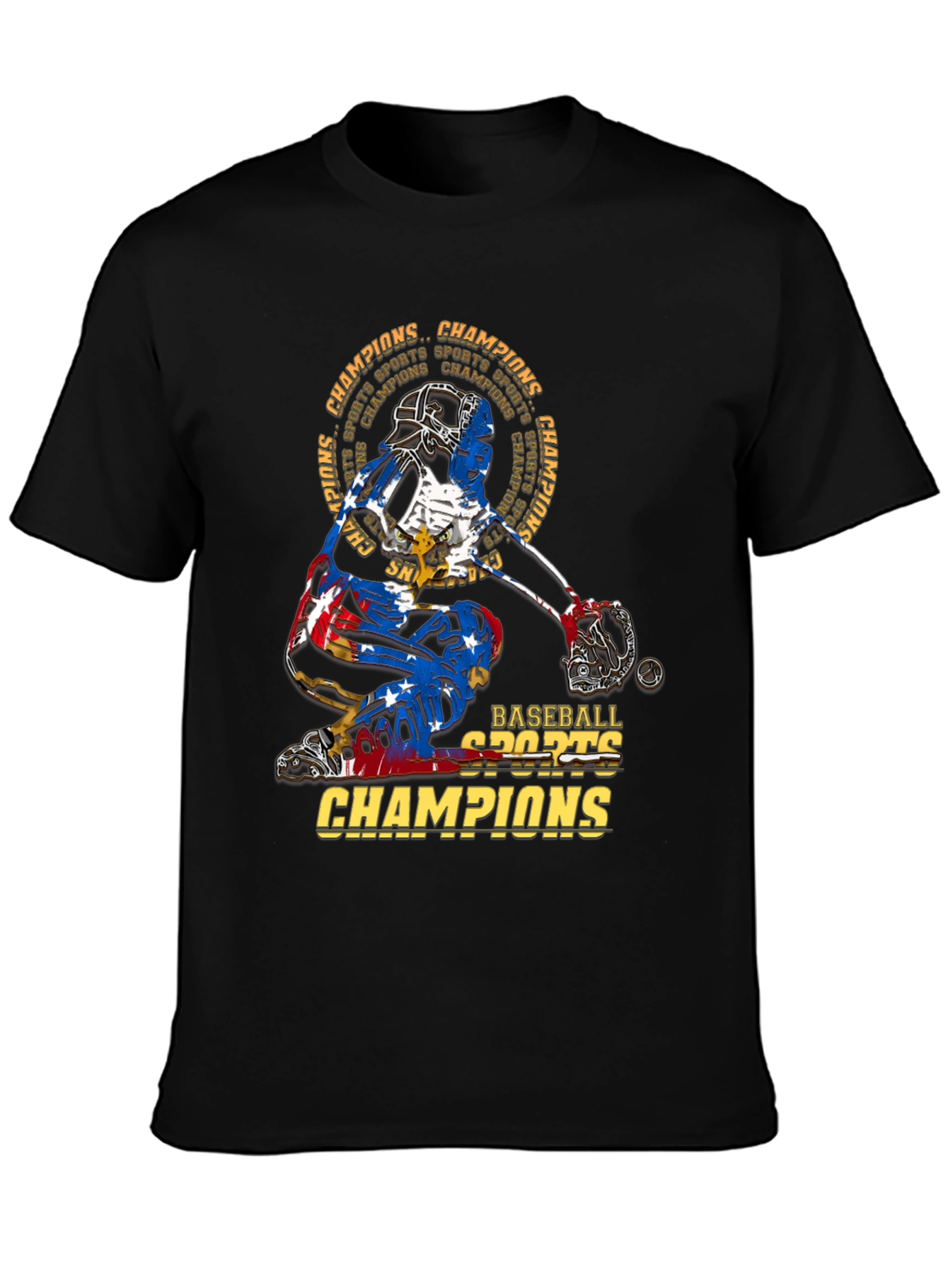 Black Baseball Catcher Champions T-Shirt view 3