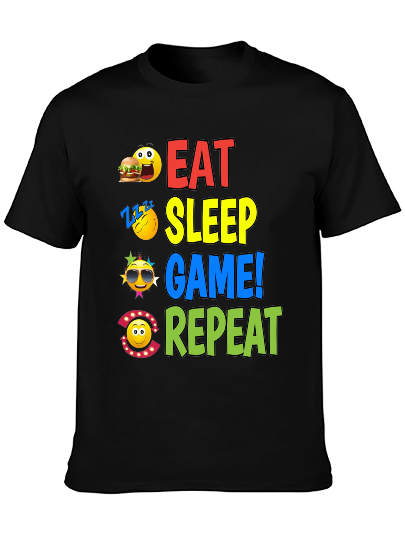 Black Eat Sleep Game Repeat Graphic T-Shirt view 3