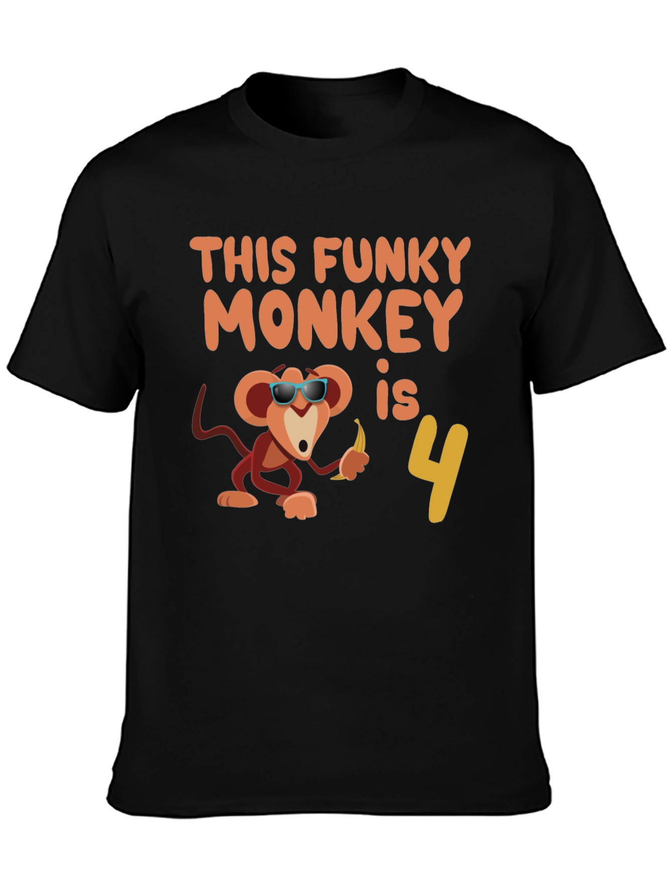 Black Funky Monkey Birthday T-Shirt: 4th Birthday Apparel view 3