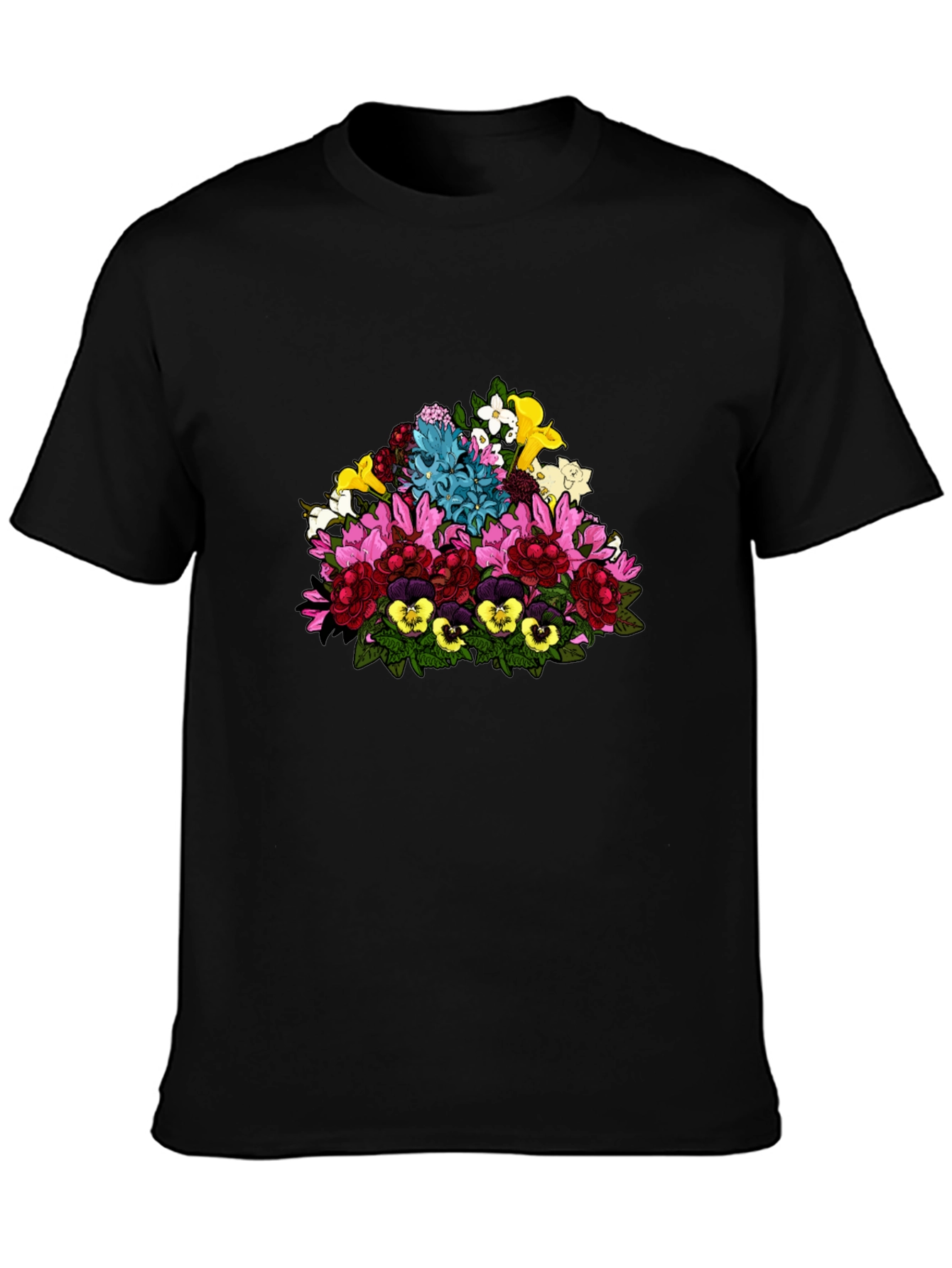 Black Floral Bouquet Graphic Black T-Shirt view 3