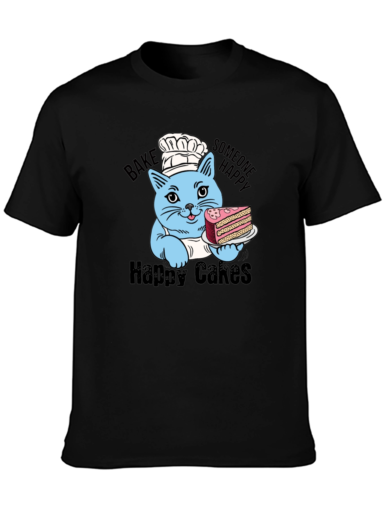 Black Happy Cakes T-Shirt: Cute Cat Baker view 3