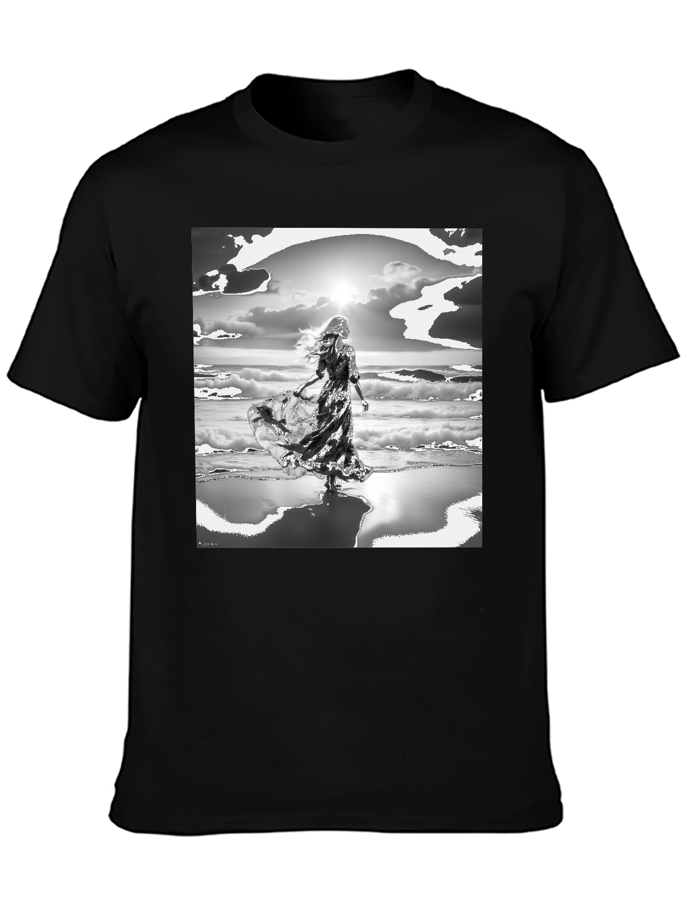 Black Woman on Beach Graphic Tee - Black view 3