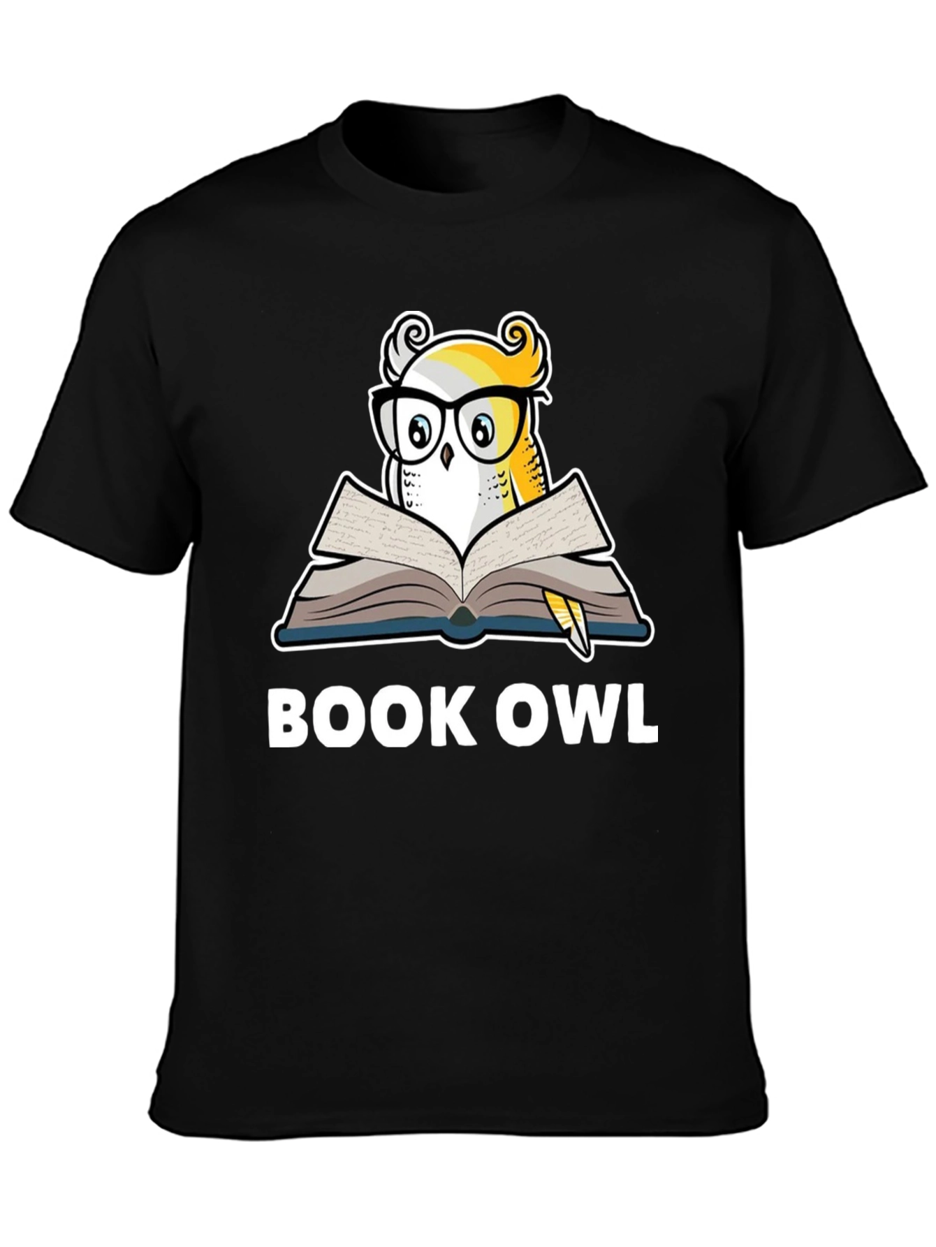 Black Book Owl Graphic T-Shirt - Black Cotton Tee view 3