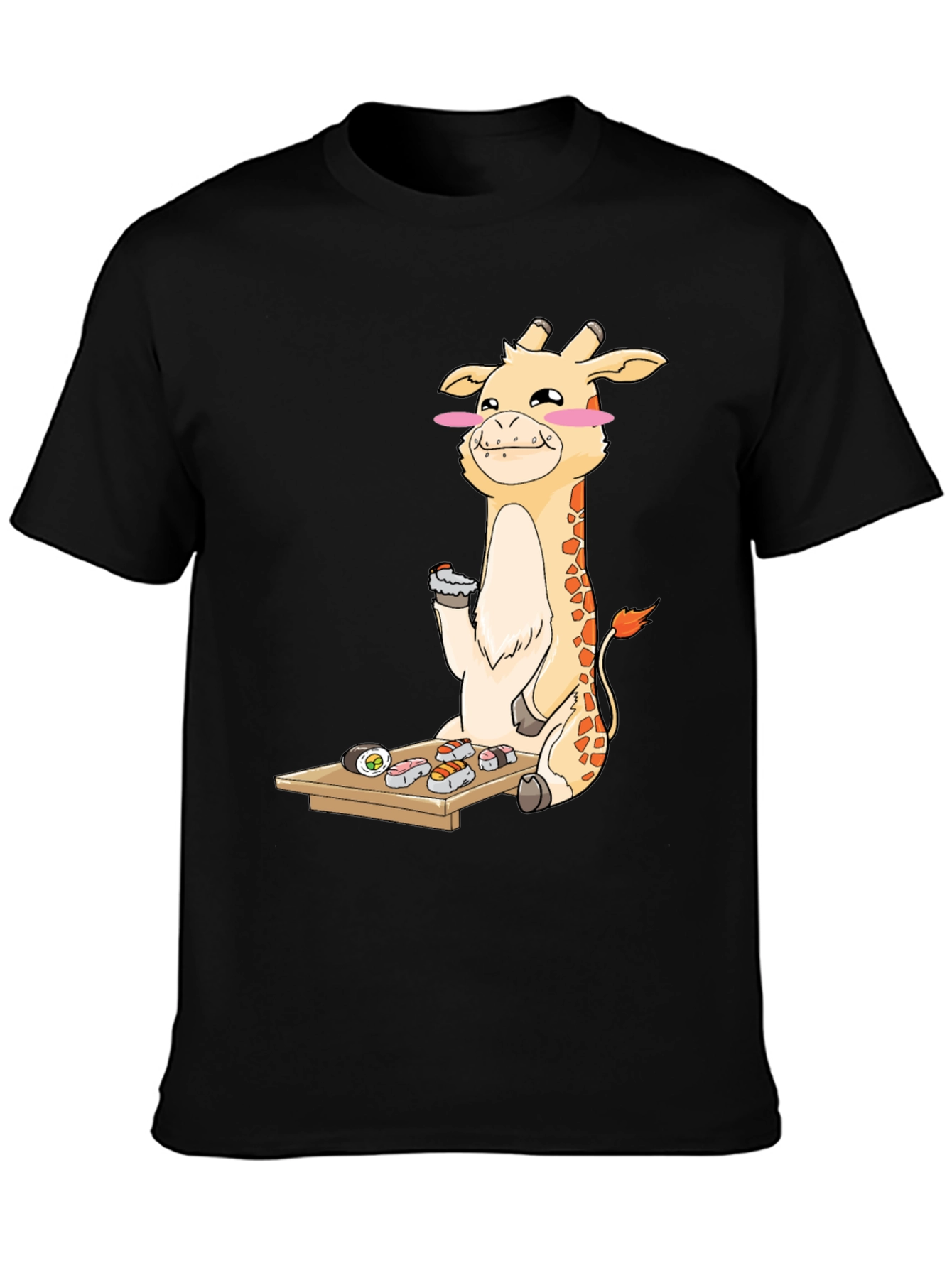 Black Giraffe Sushi Lover T-Shirt - Fun Cartoon Graphic Tee view 3